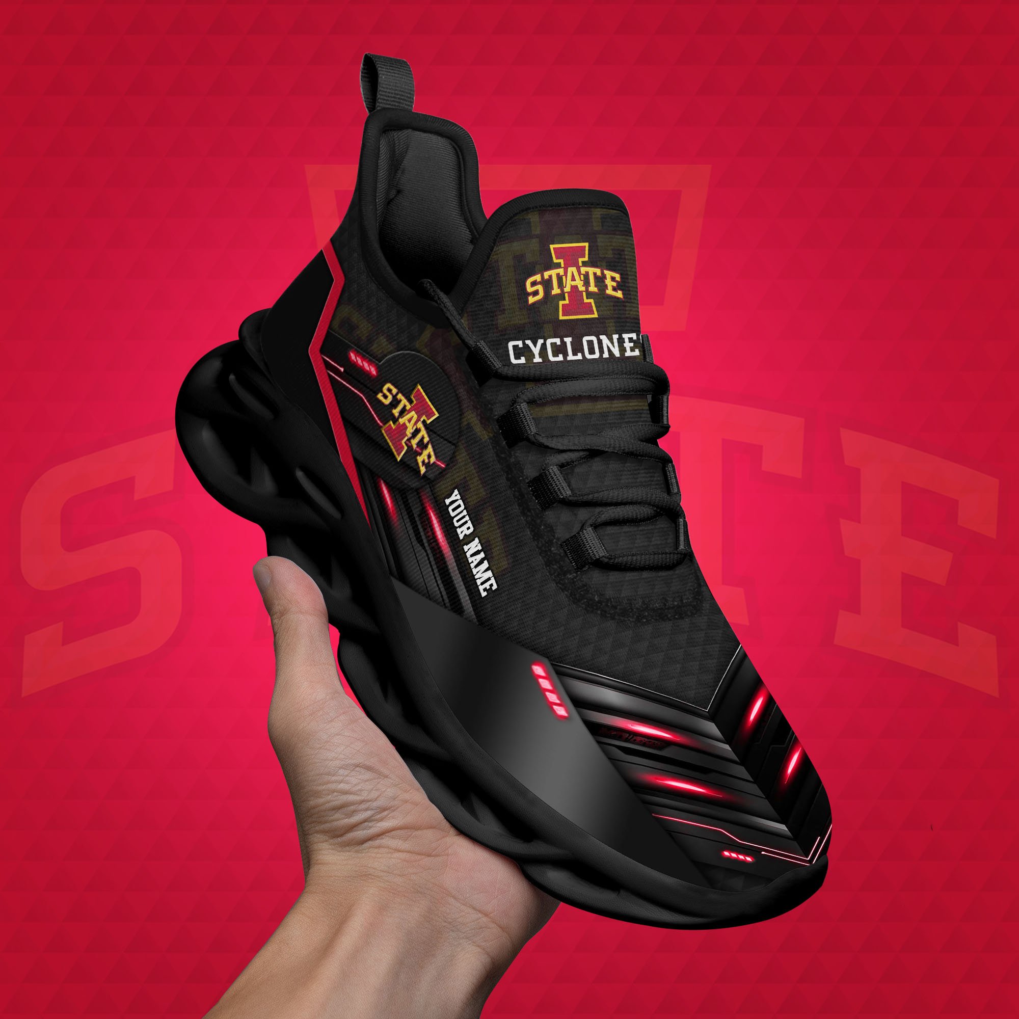 Iowa State Cyclones Black Clunky Sneaker Custom Name, Max Soul Shoes, Sport Gifts For Fan