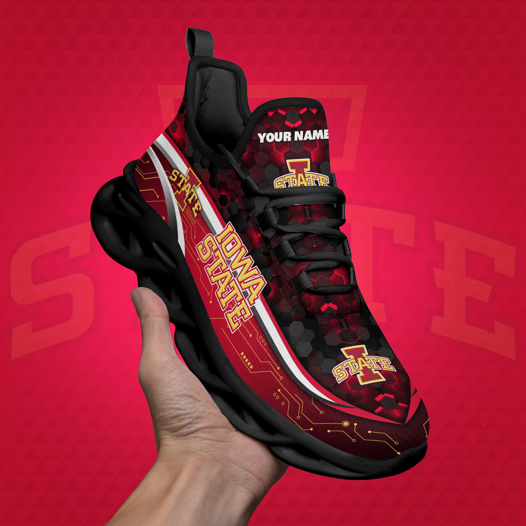 Iowa State Cyclones Black Clunky Sneakers Custom Name, Max Soul Shoes, Sport Gifts