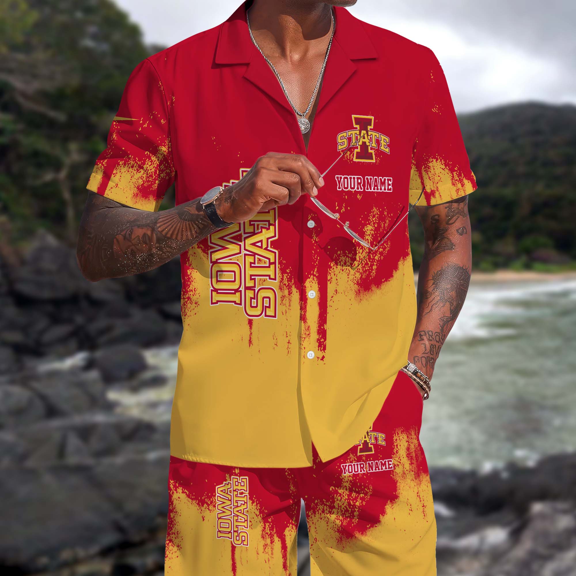 Iowa State Cyclones Hawaiian Shorts Set Custom You Name, Sports Shorts, Gifts For Fan