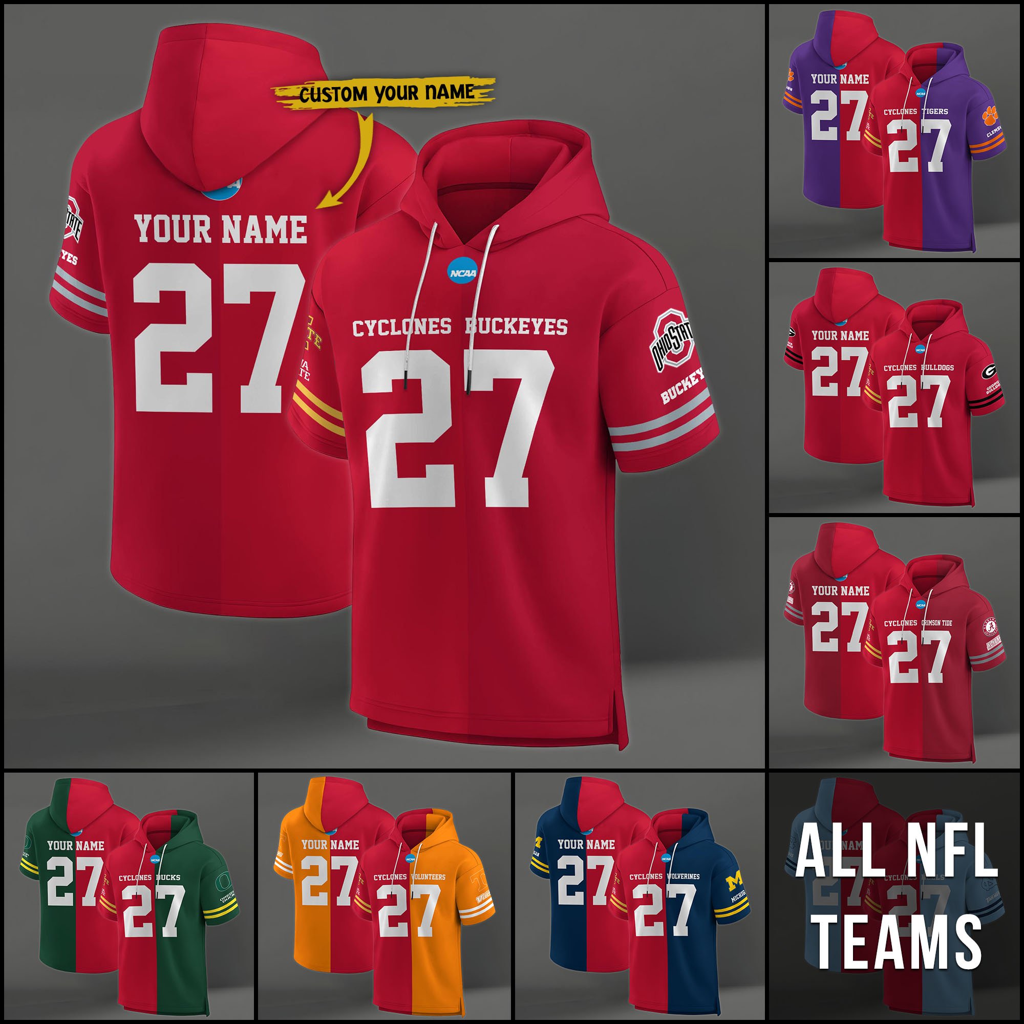 Iowa State Cyclones House Divided Hoodie Custom Name, Number And Team, Hoodie For Football Fans