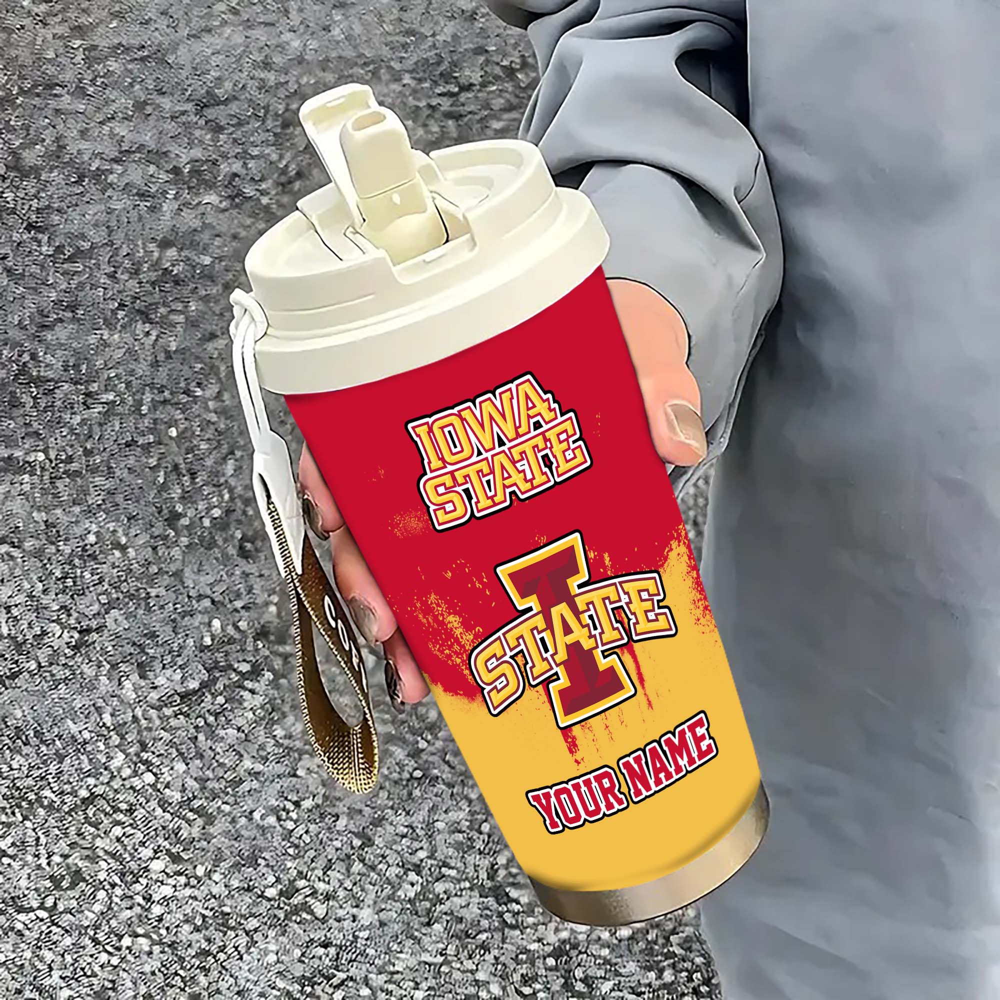 Iowa State Cyclones Insulated Coffee Mug With Straw And Lid, Portable Coffee Travel Mug For Car, Fan Gifts