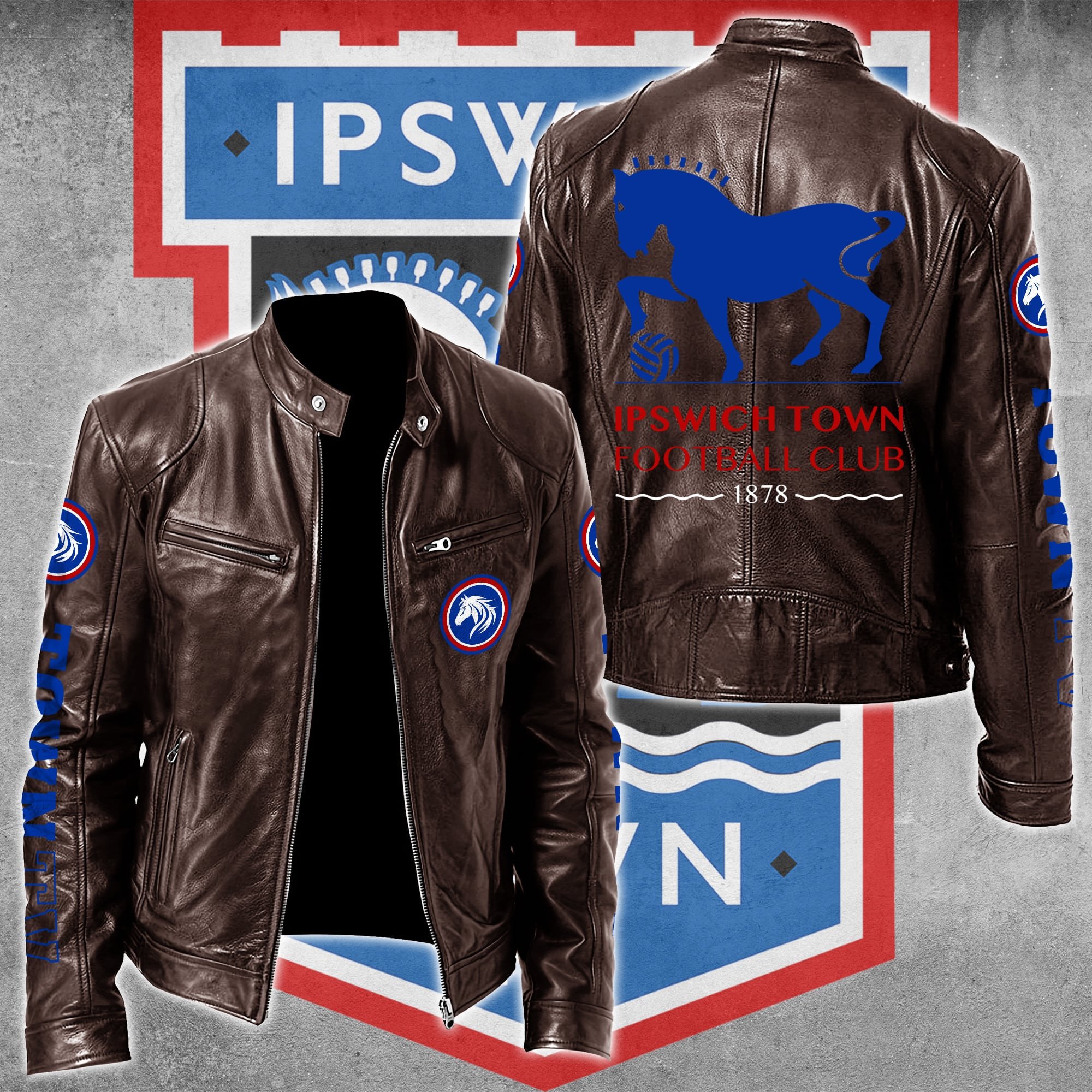 Ipswich Town FC Leather Bomber Jacket