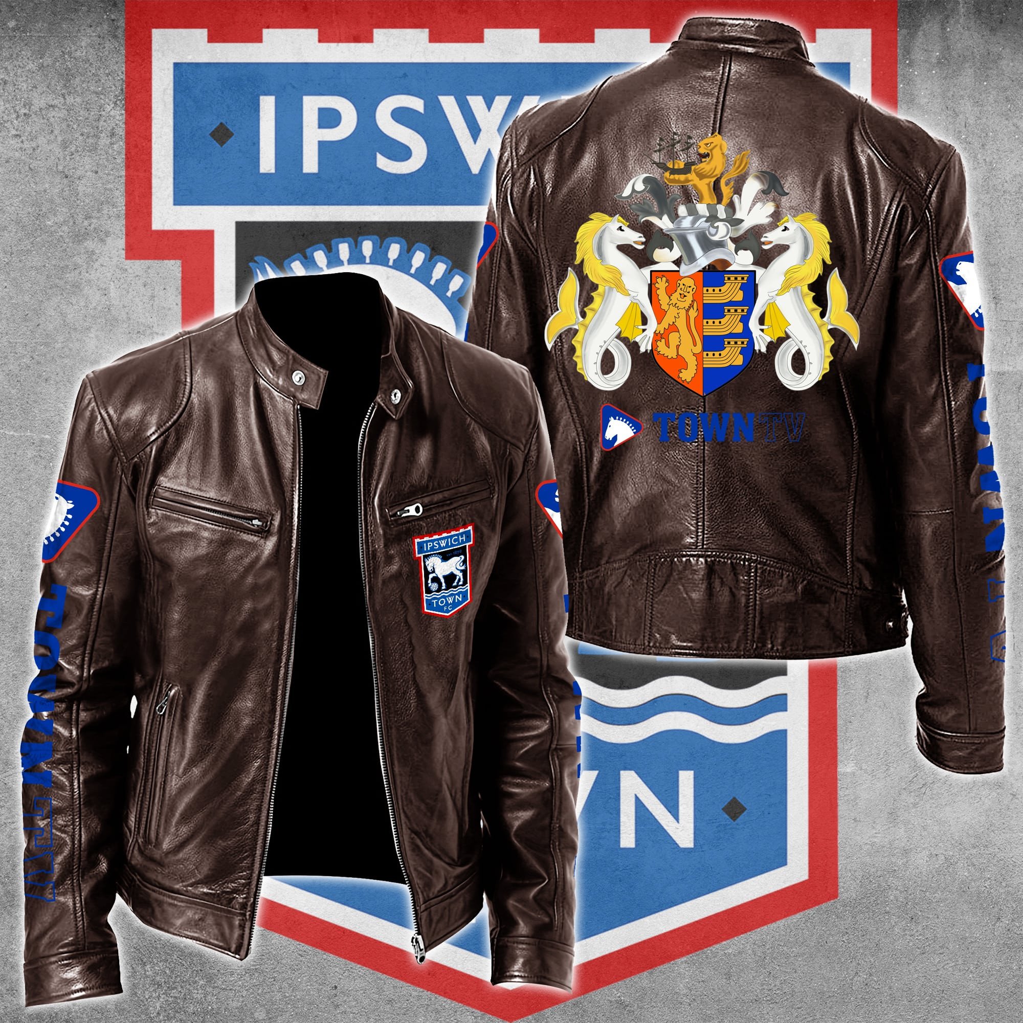 Ipswich Town FC Leather Bomber Jacket