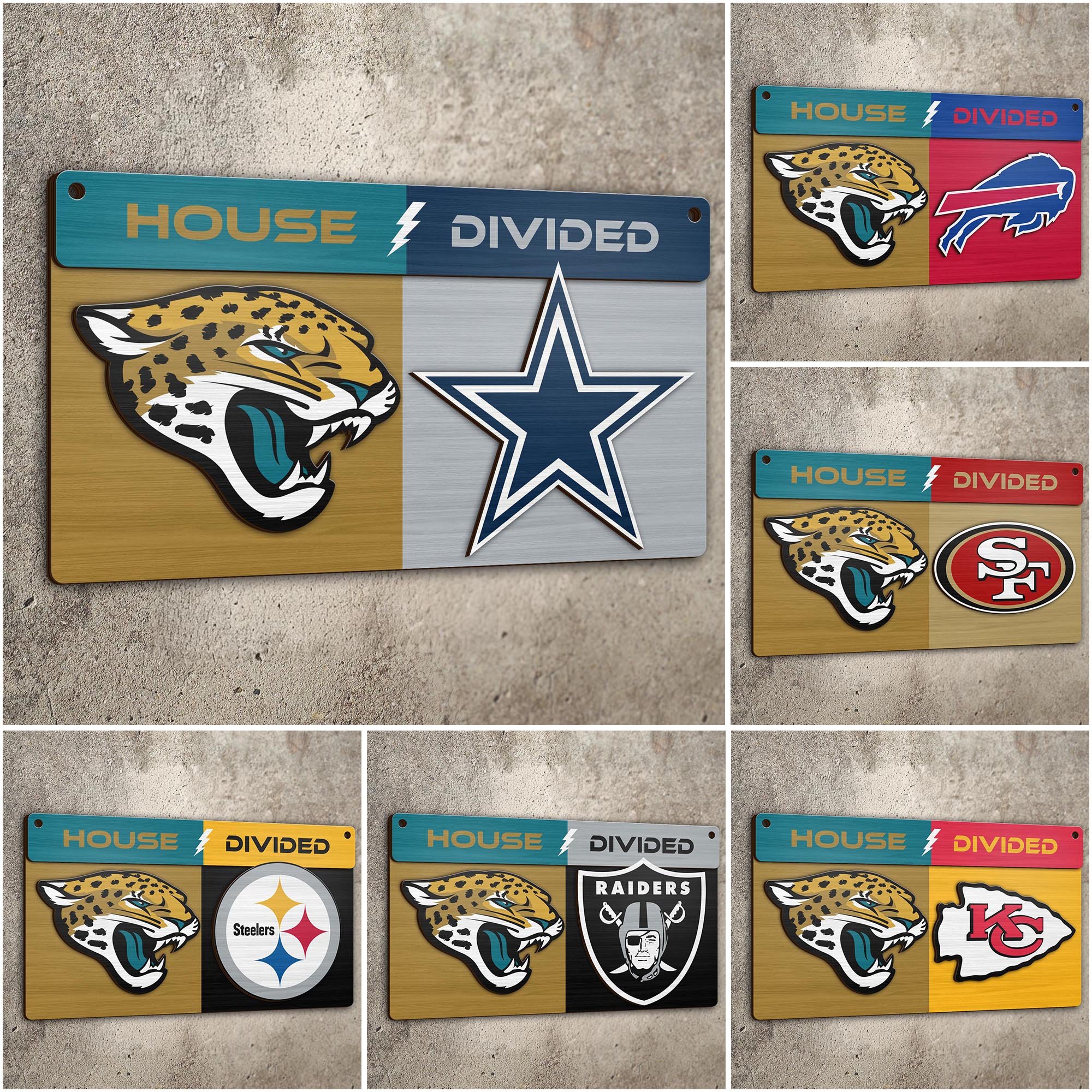 Jacksonville Jaguars 2 Layers Woodsign Choose Any Team, House Divided Sign, Wall Hangings