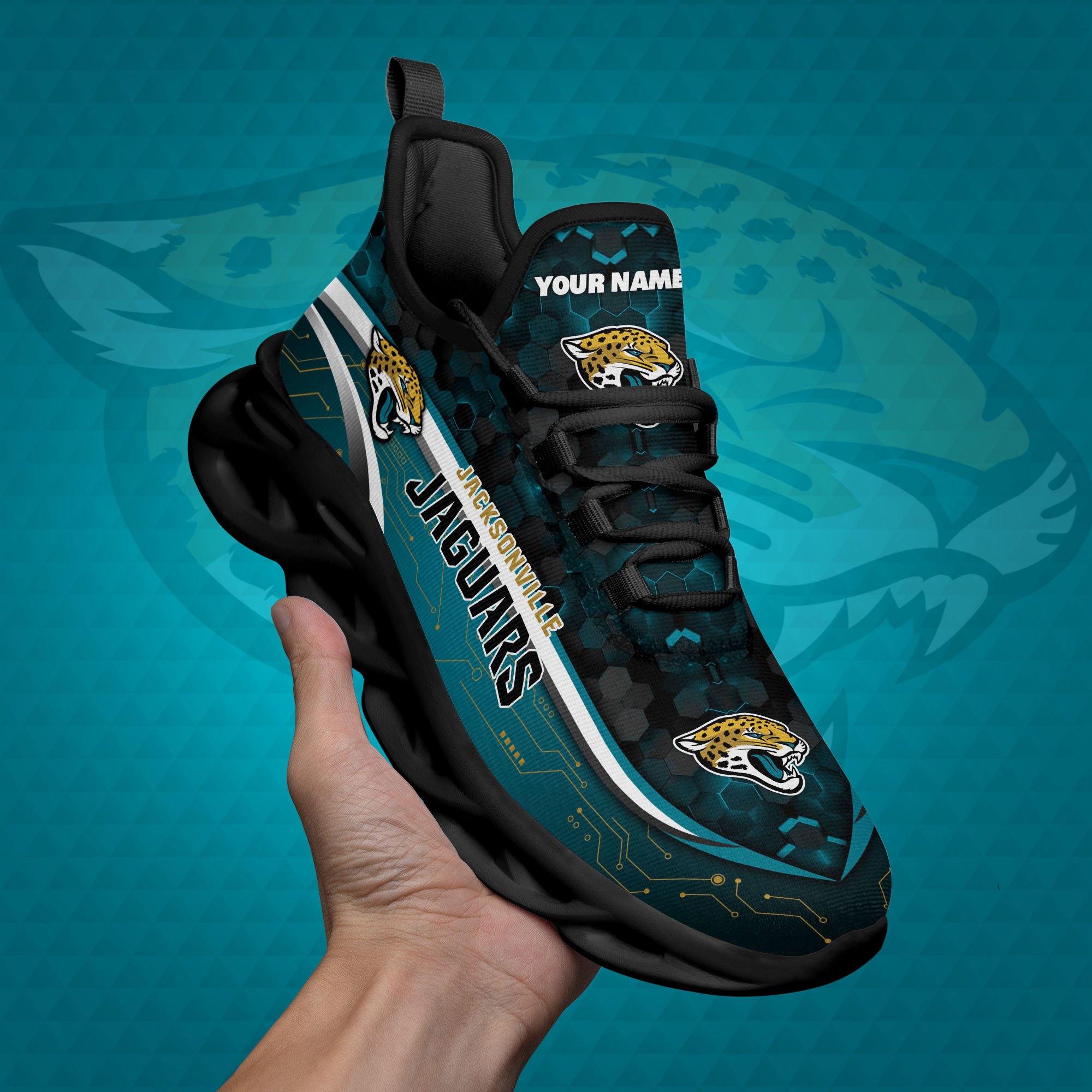 Jacksonville Jaguars Black Clunky Sneakers Custom Name, Max Soul Shoes, Sport Gifts