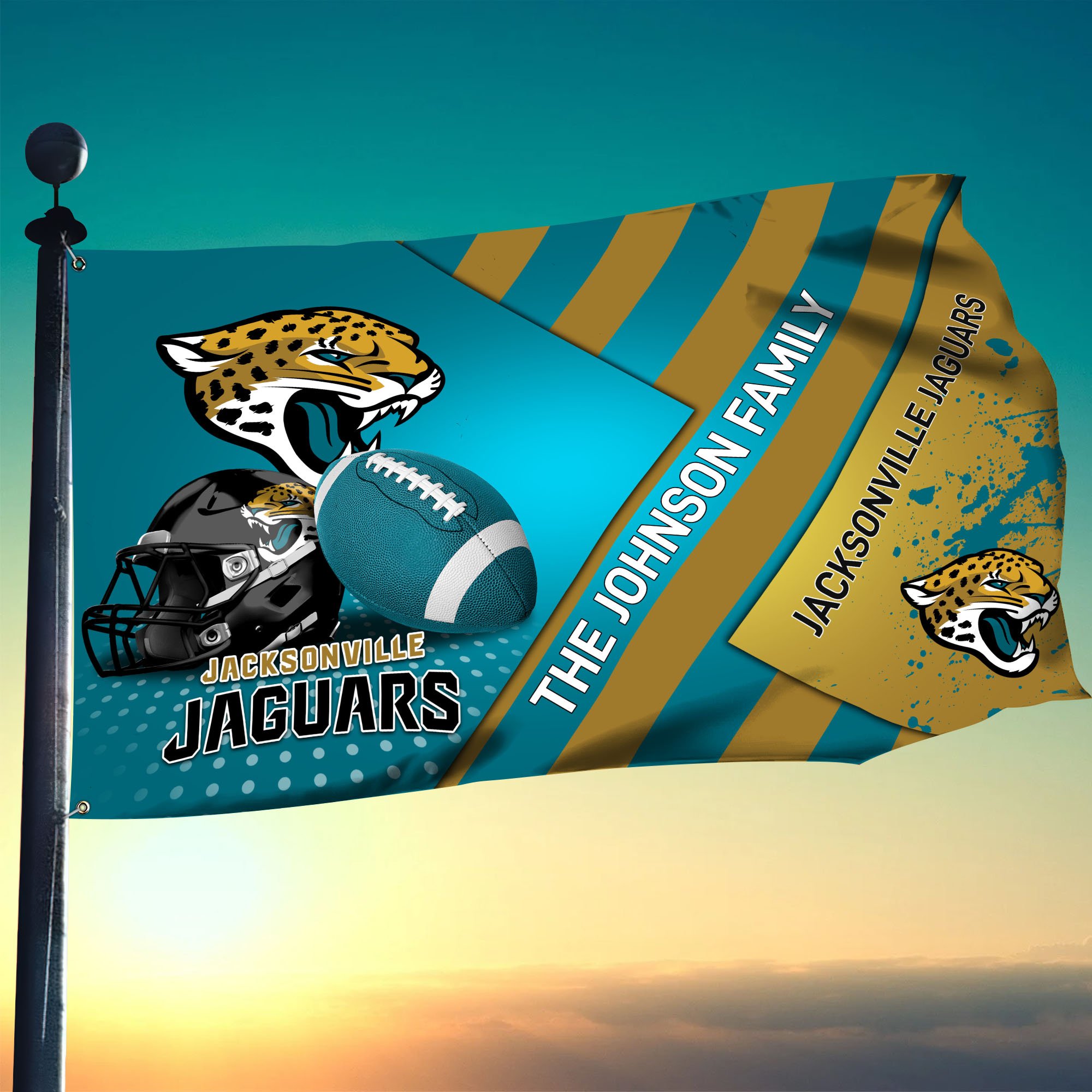 Jacksonville Jaguars Flag 3X5ft 4X6ft Custom Your Family Name, Sport Team Flag, Sport Gifts