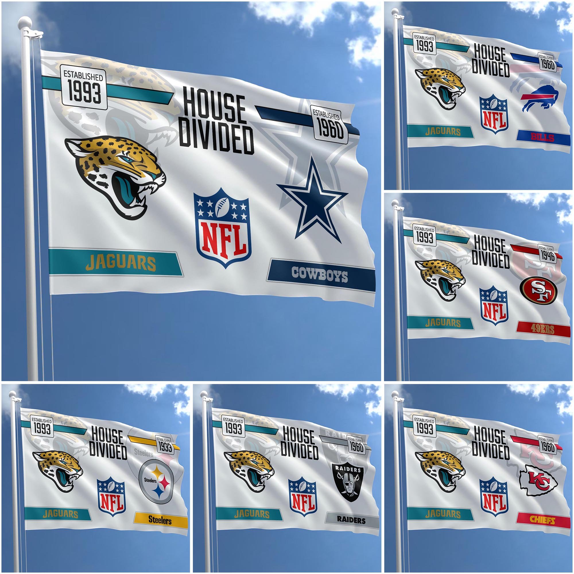 Jacksonville Jaguars Flag 3X5ft Choose Any Team, House Divided Flag, Home Decors
