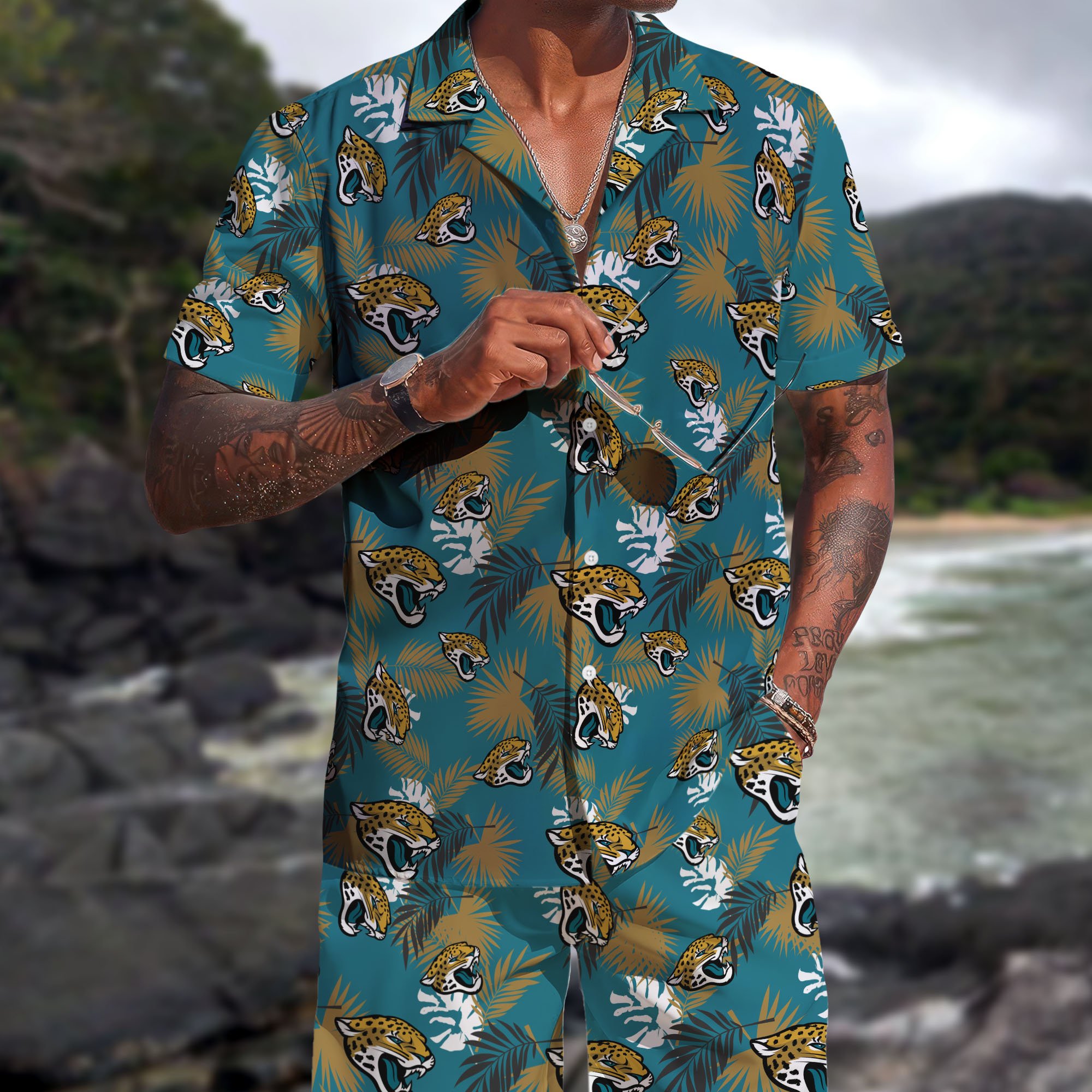 Jacksonville Jaguars Hawaiian Shorts Set 2025 Version, Hawaiian Shirts, Sports Shorts, Gifts For Fan