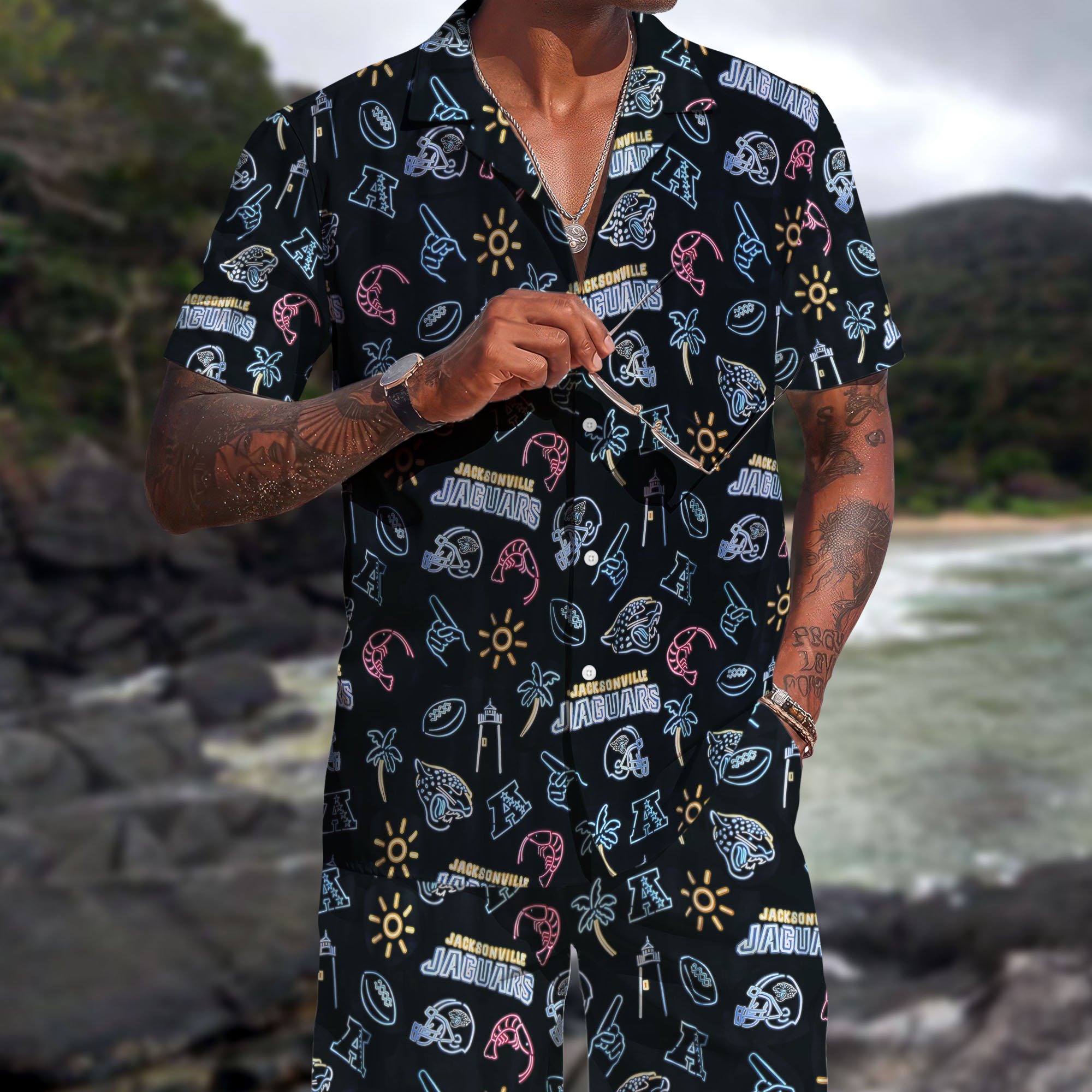 Jacksonville Jaguars Hawaiian Shorts Set 2025 Version, Hawaiian Shirts, Sports Shorts, Gifts For Fan