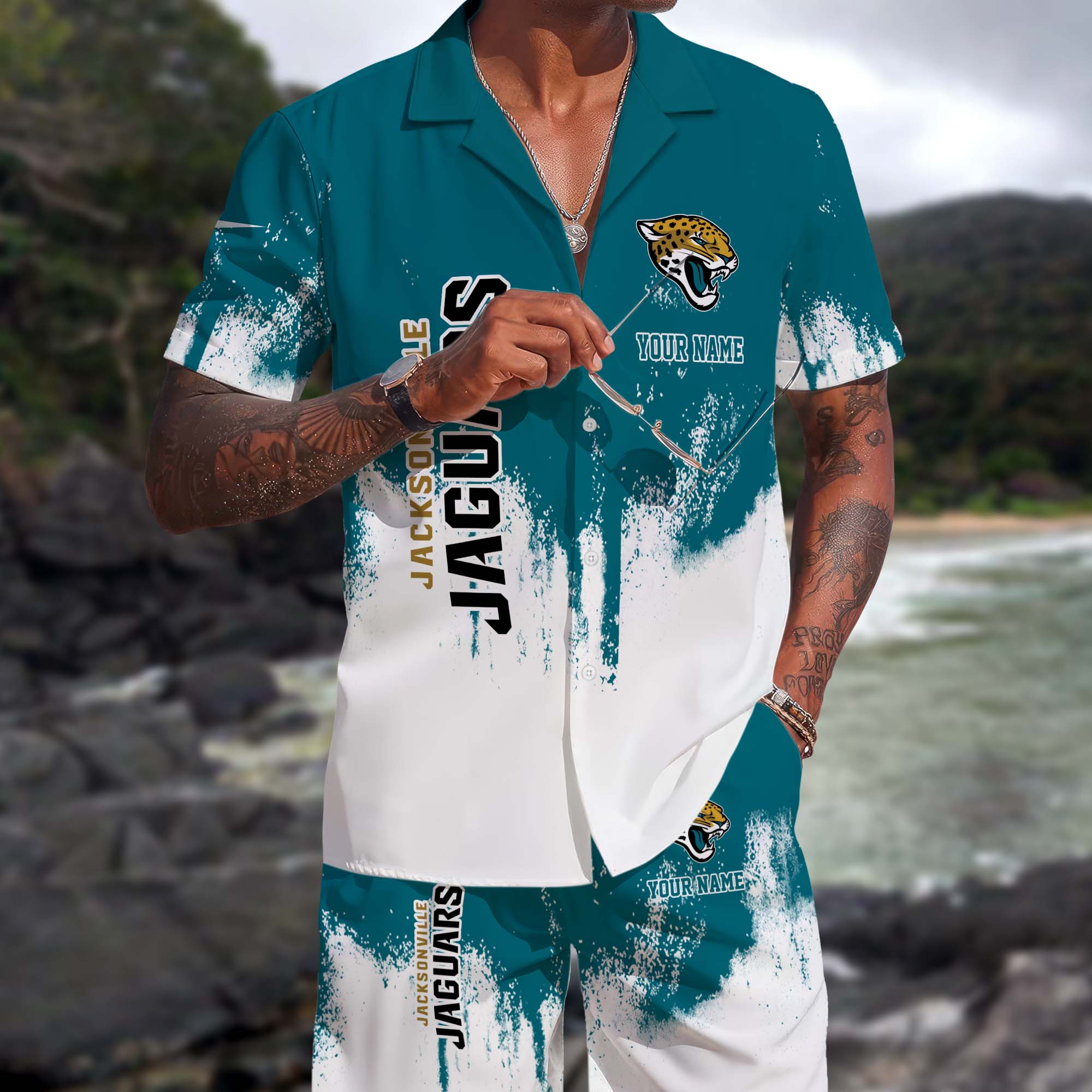 Jacksonville Jaguars Hawaiian Shorts Set Custom You Name, Sport Shorts, Gifts For Fan