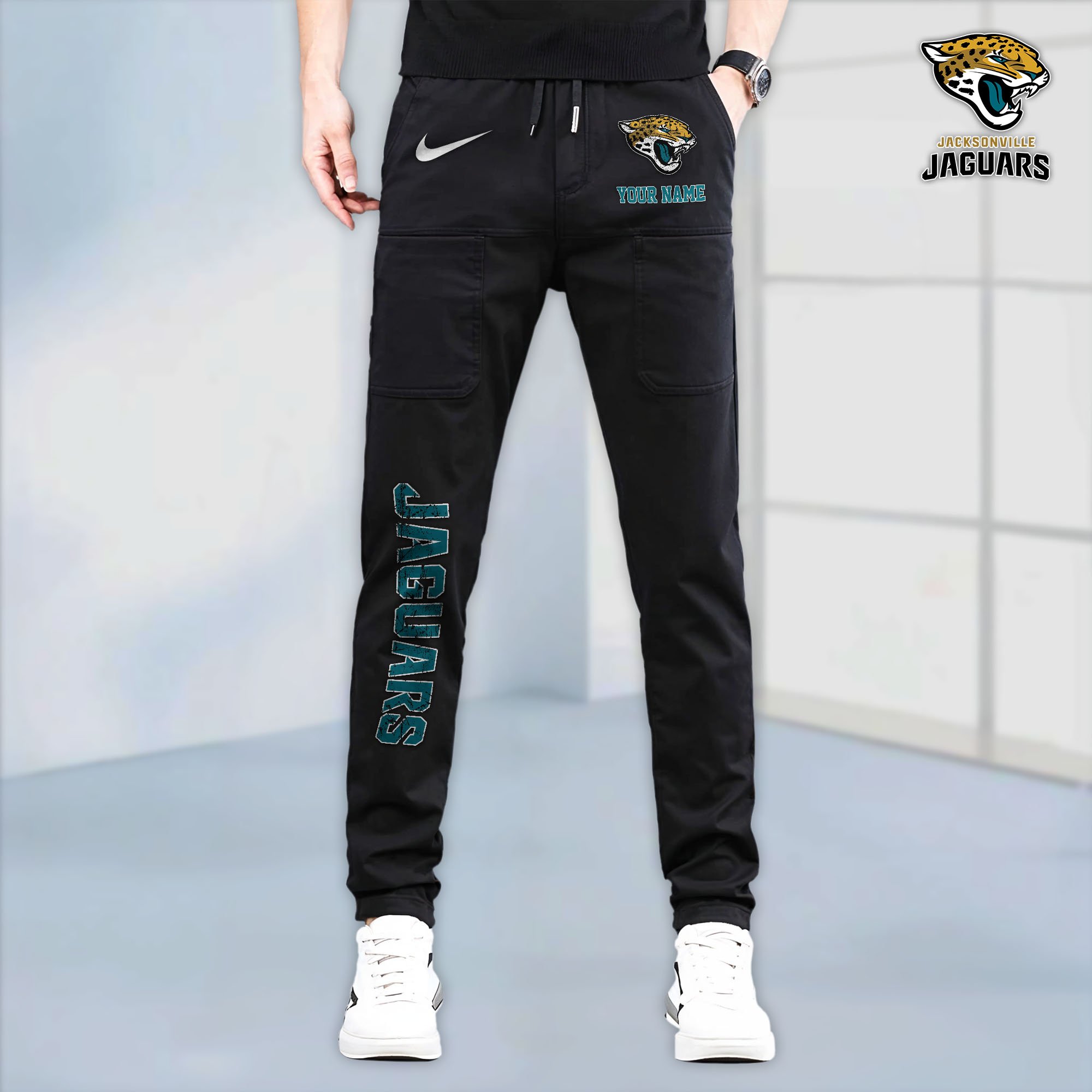 Jacksonville Jaguars High Stretch Multi Pocket Durable Cargo Pants - Long Custom Name 