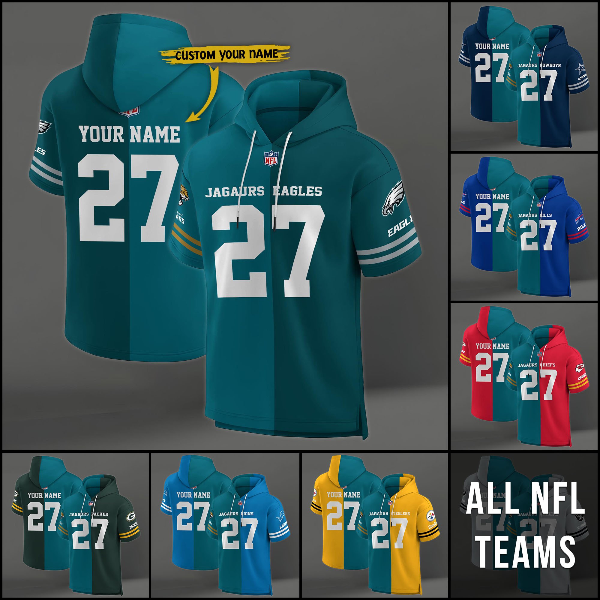 Jacksonville Jaguars House Divided Hoodie Custom Name, Number And Team, Hoodie For Football Fans