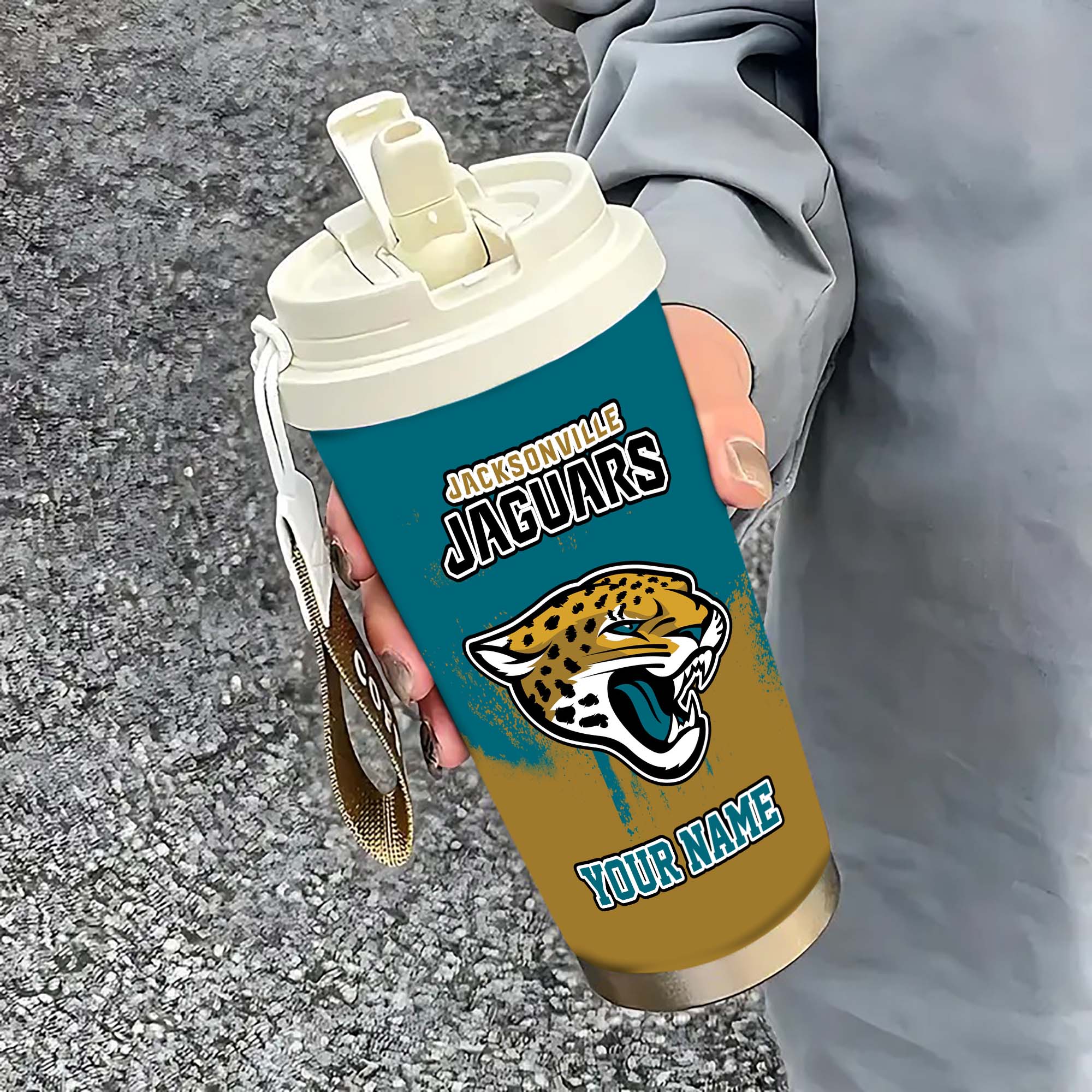 Jacksonville Jaguars Insulated Coffee Mug With Straw And Lid, Portable Coffee Travel Mug For Car, Fan Gifts