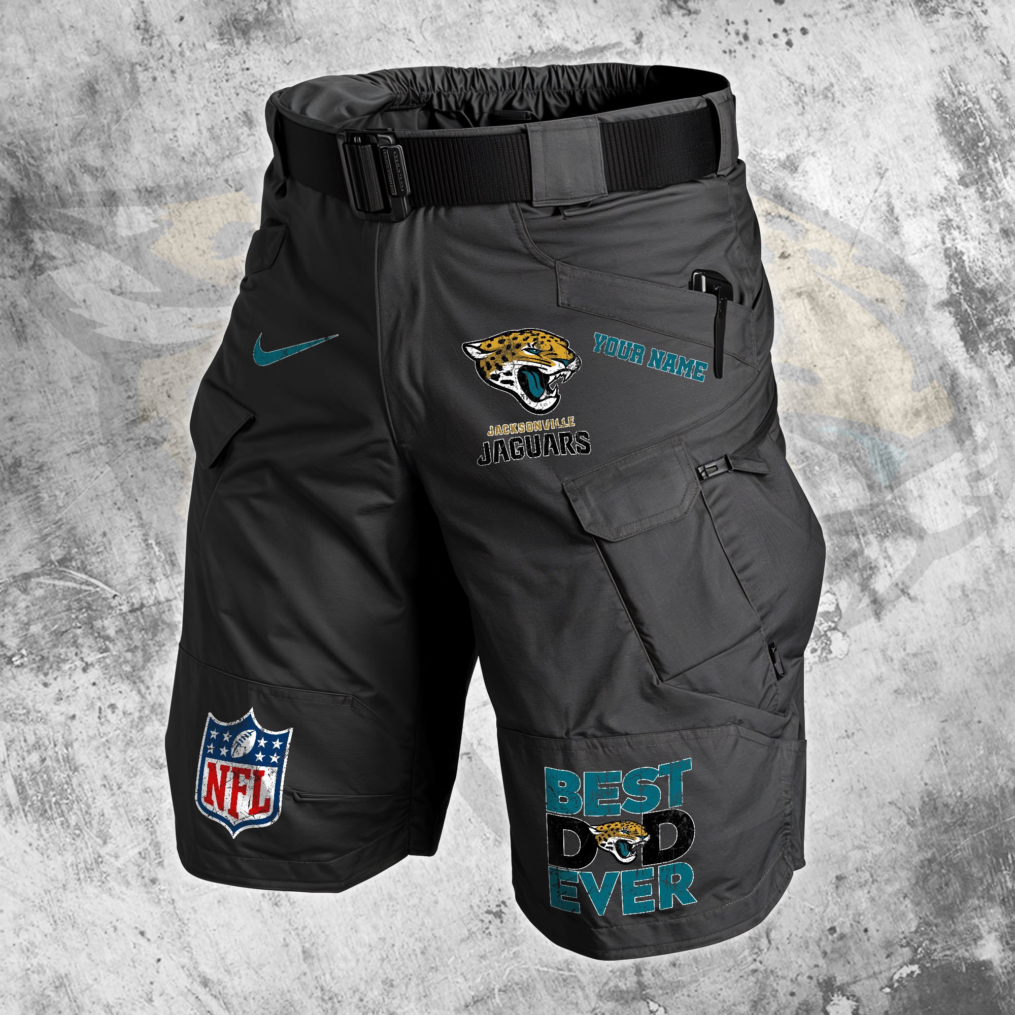 Jacksonville Jaguars Men Cargo Shorts Custom Your Name, Football Lovers Clothings, Fathers Day Gifts 