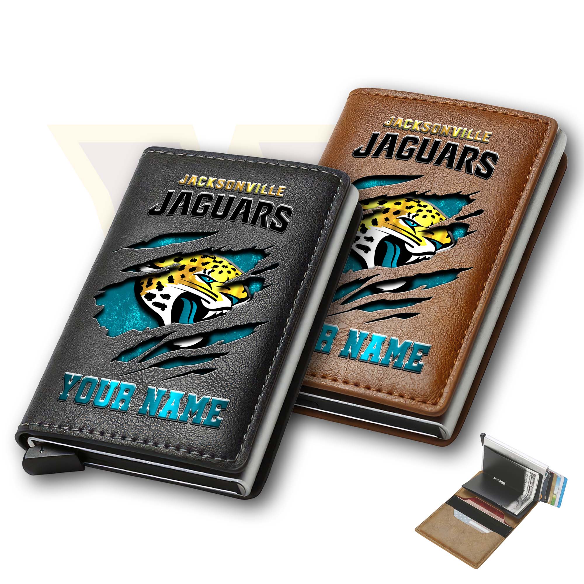 Jacksonville Jaguars Men Wallet Custom Your Name, Football Team Men Wallet For Fans, Gifts For Football Lovers