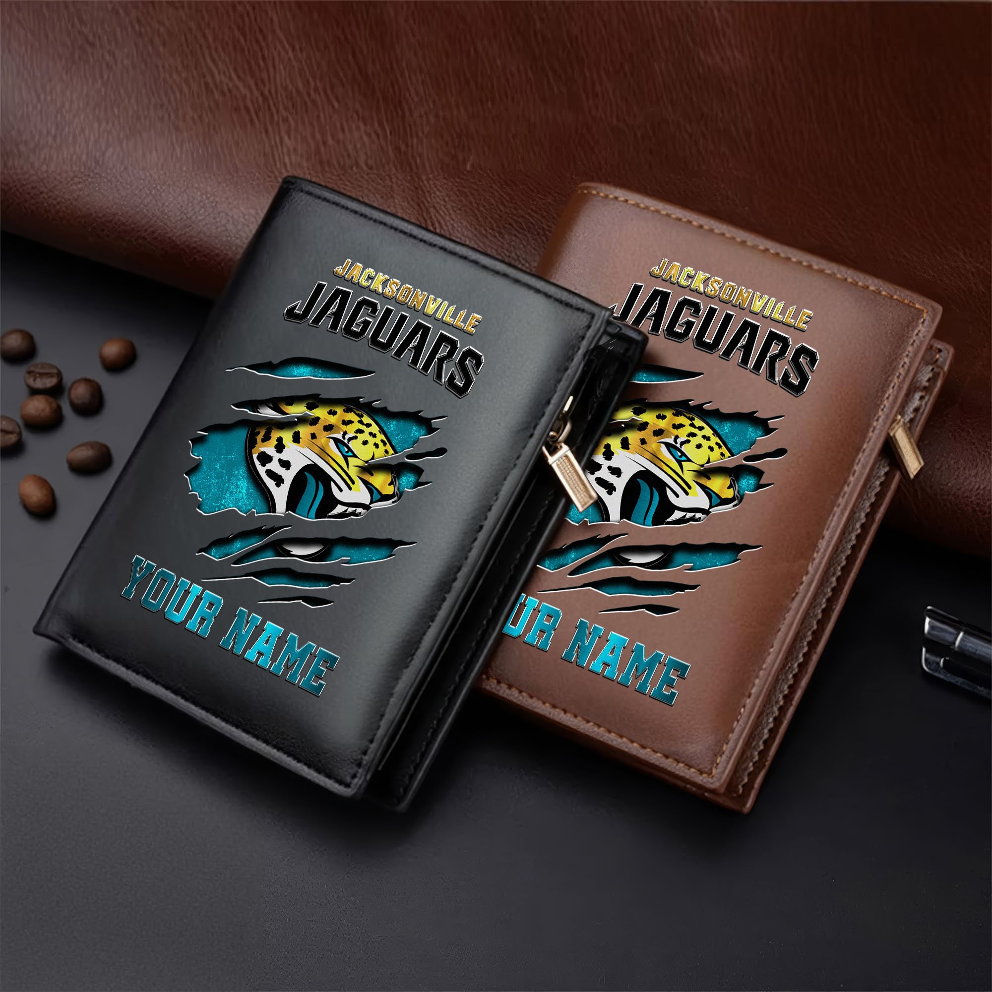 Jacksonville Jaguars Men Wallet Custom Your Name, Football Team Men Wallet For Fans, Gifts For Football Lovers
