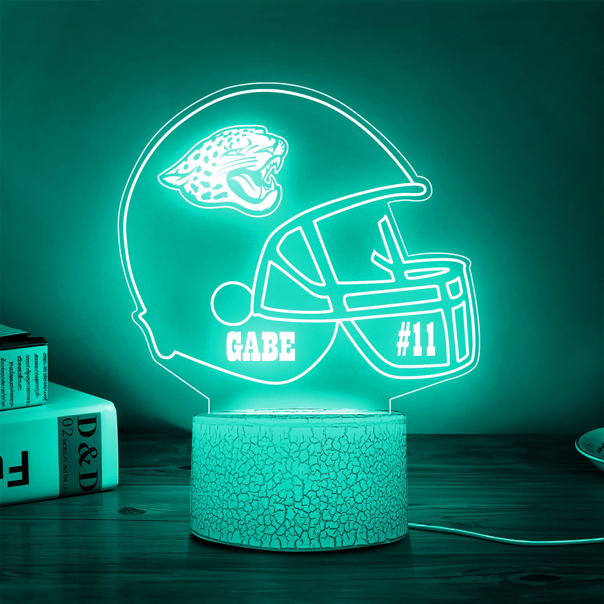 Jacksonville Jaguars Team 3D Led Lamp Custom Number And Name, Led Lamp For Sport Fans 