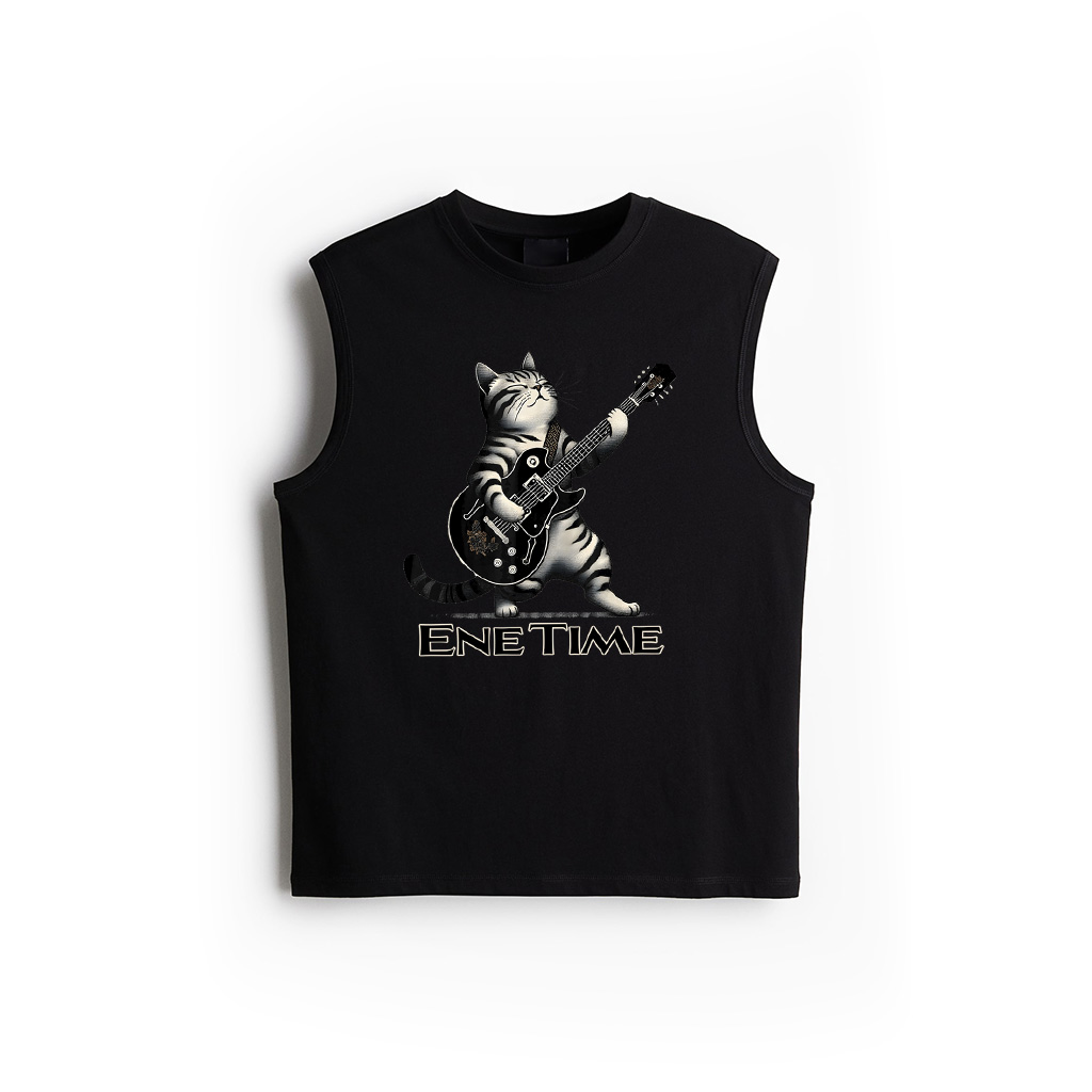 Japanese Samurai Cat Playing Electric Guitar Vintage Tank Top