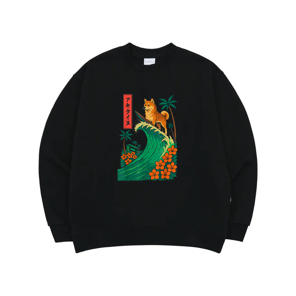 Japanese Shiba Inu Surfing Wave Great Wave Japan Sweatshirt