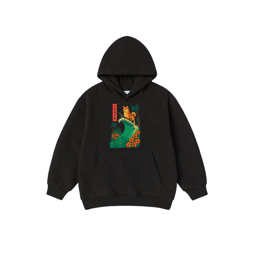 Japanese Shiba Inu Surfing Wave Great Wave Japan Hoodie