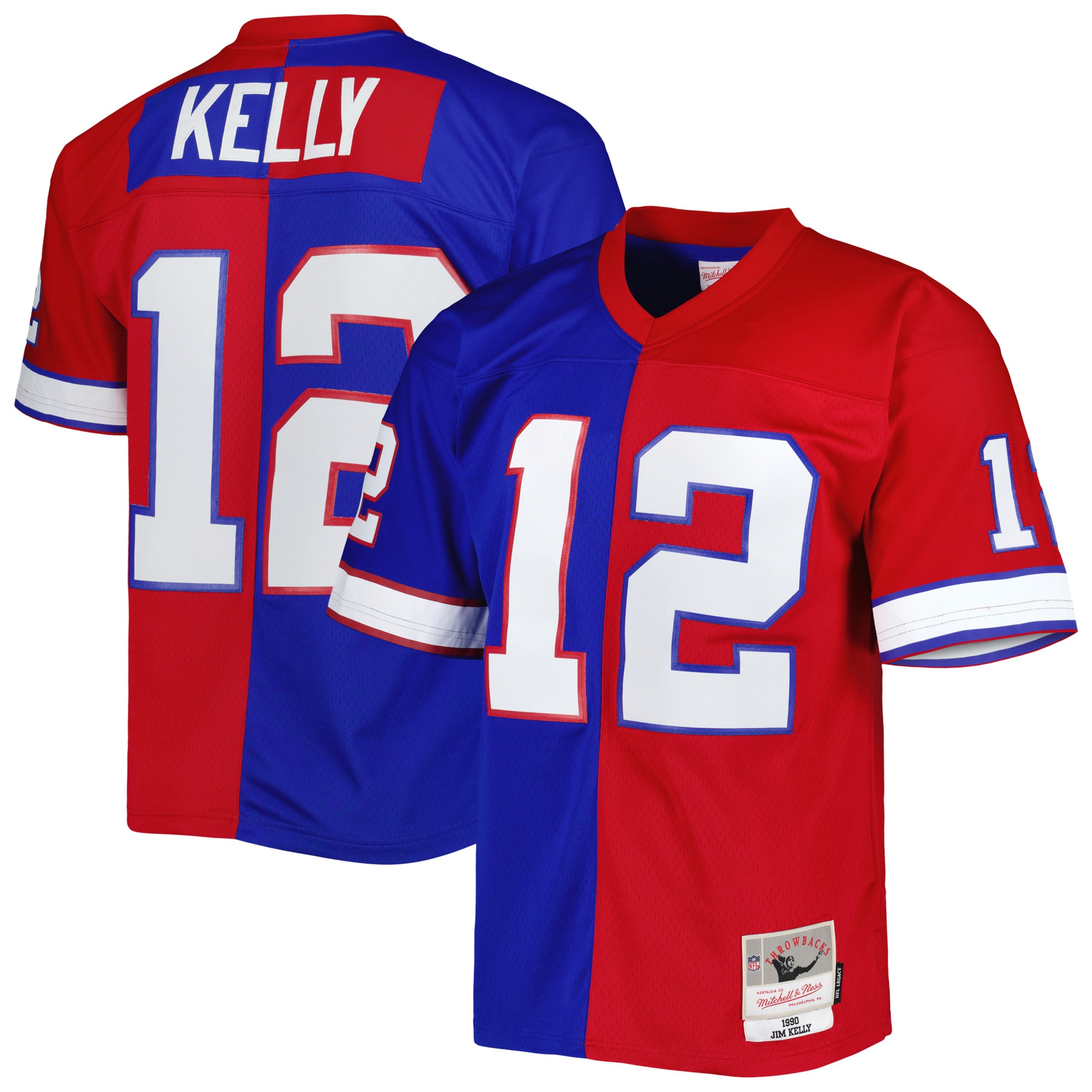 Jim Kelly Buffalo Bills Mitchell  Ness 1990 Split Legacy Replica Jersey   Royal Red