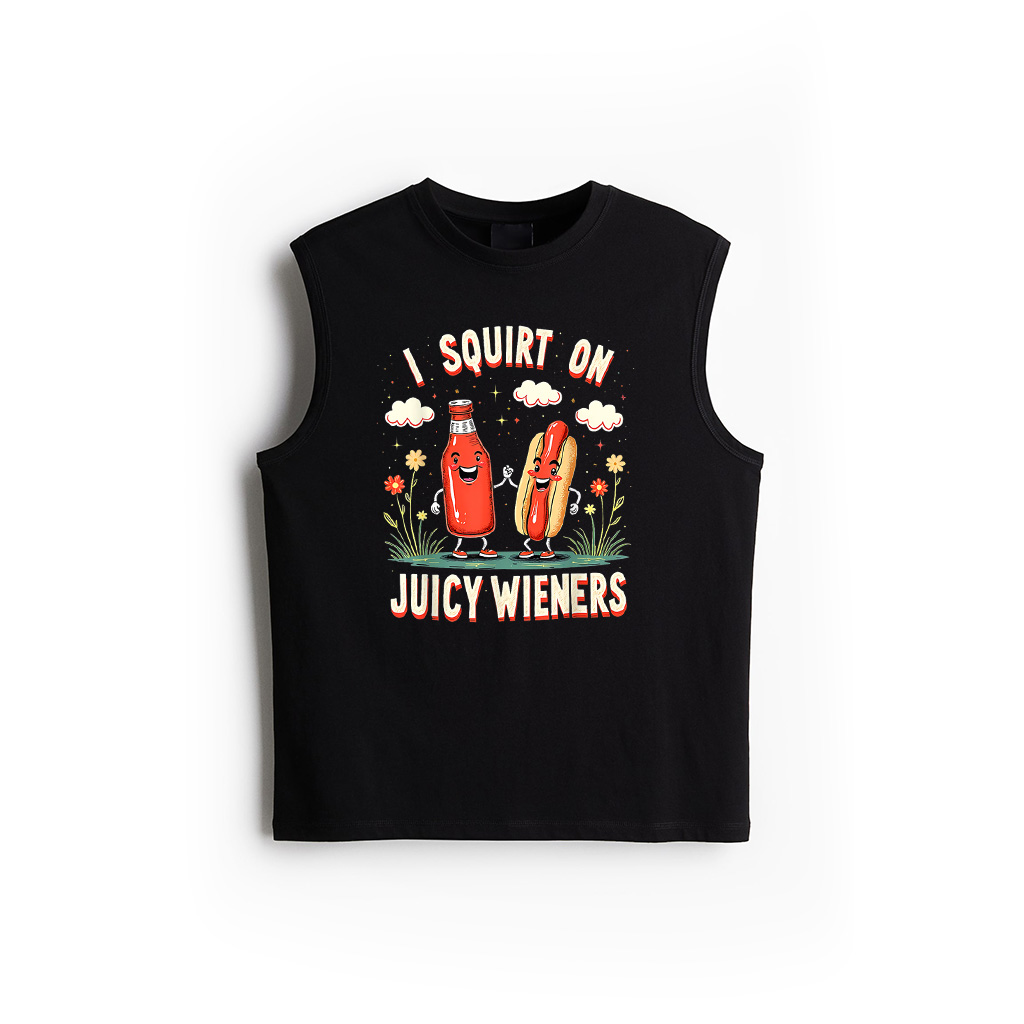 Juicy Wieners I Squirt On Funny Ketchup Hot Dog Humor Retro Tank Top