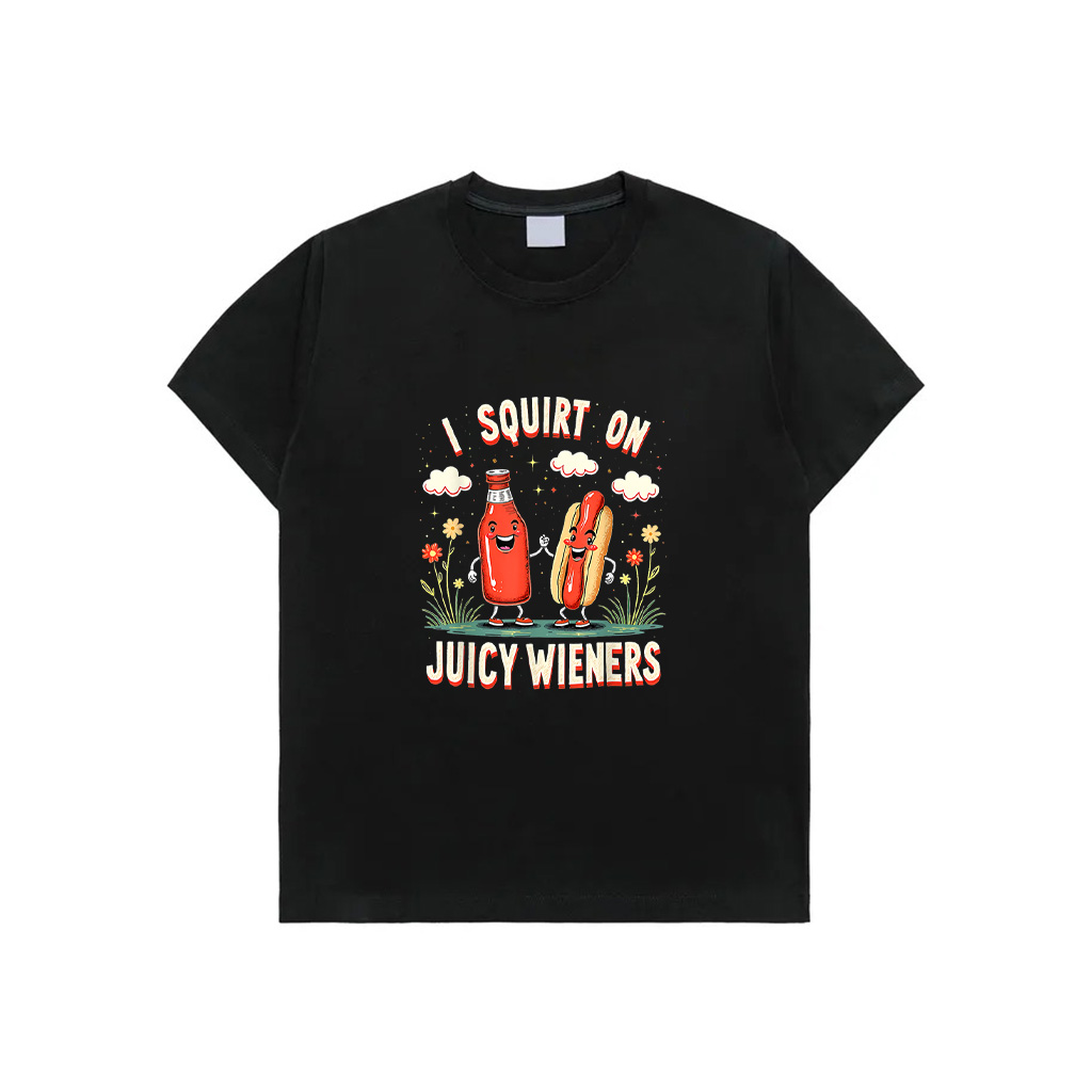 Juicy Wieners I Squirt On Funny Ketchup Hot Dog Humor Retro T-Shirt