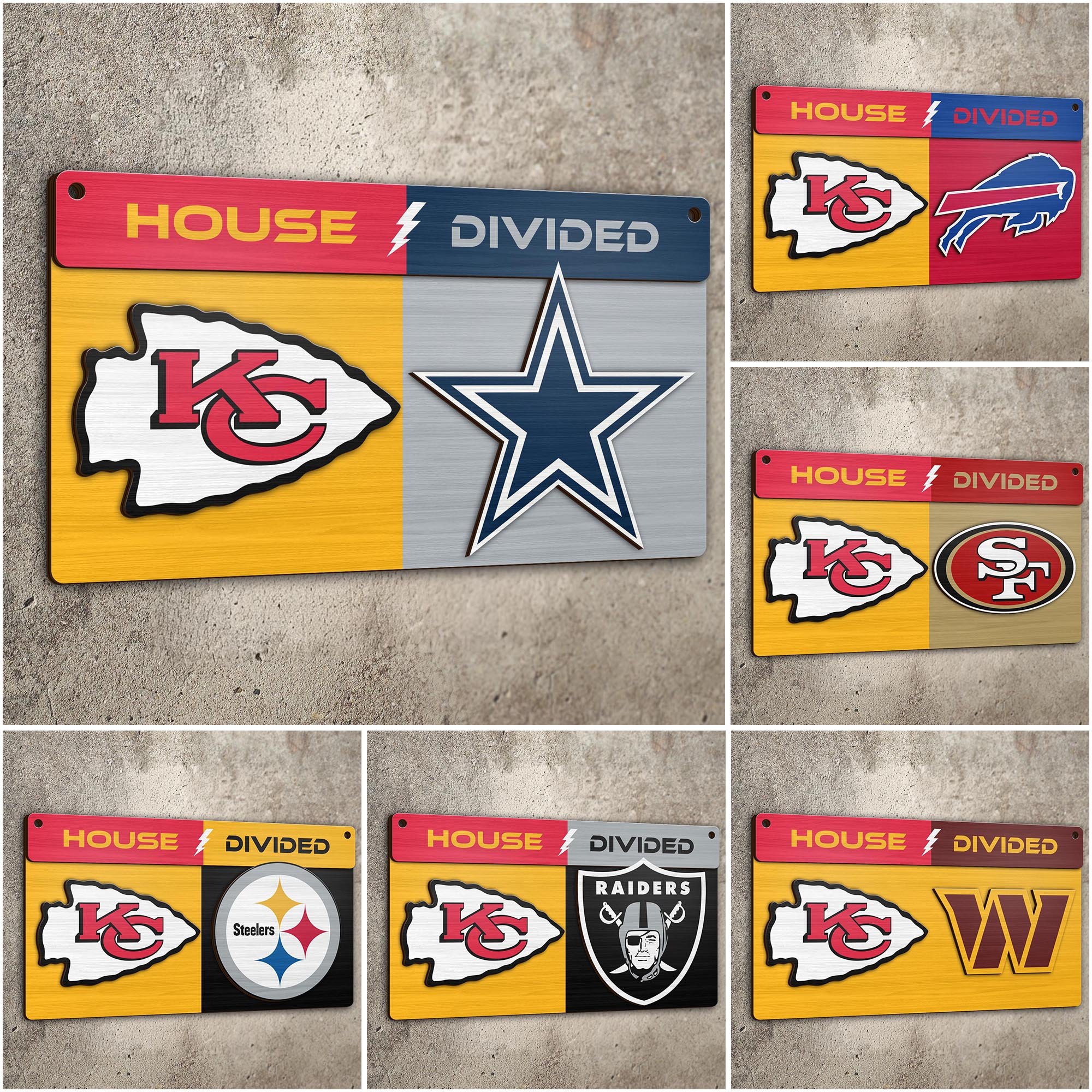 Kansas City Chiefs 2 Layers Woodsign Choose Any Team, House Divided Sign, Wall Hangings