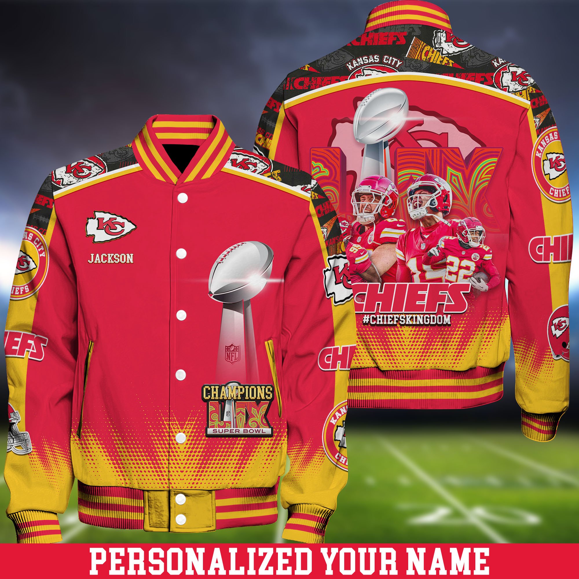 Kansas City Chiefs Champions Super Bowl 2025 Baseball Jacket Personalized Your Name, Sport Team Jacket For Fans, Sport Gifts 