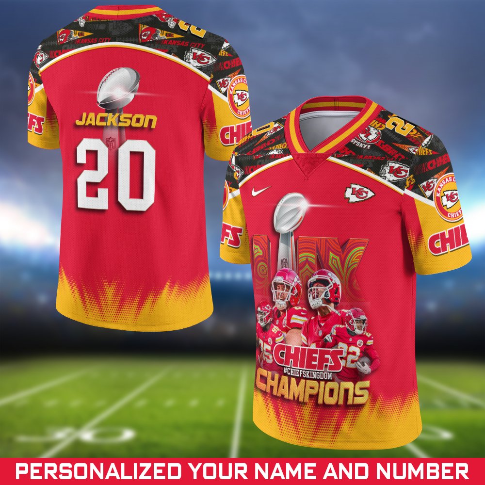 Kansas City Chiefs Champions Super Bowl 2025 Vneck Football Jersey Personalized Your Name And Number, Football Shirt For Fans, Fan Gifts 
