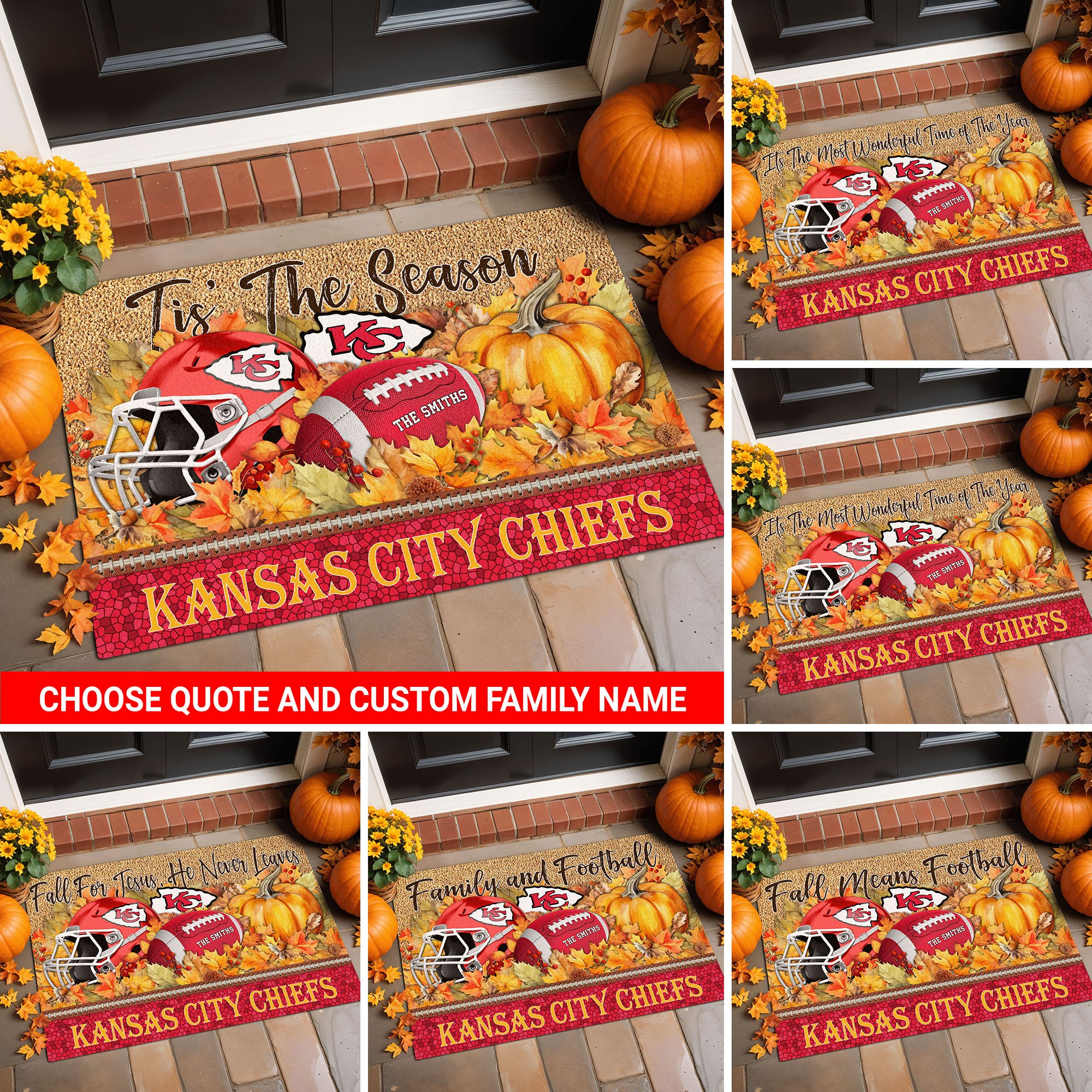 Kansas City Chiefs Doormat Custom Your Family Name And Choose Your Quotes, Sport Doormat, Sport Gifts For Fan