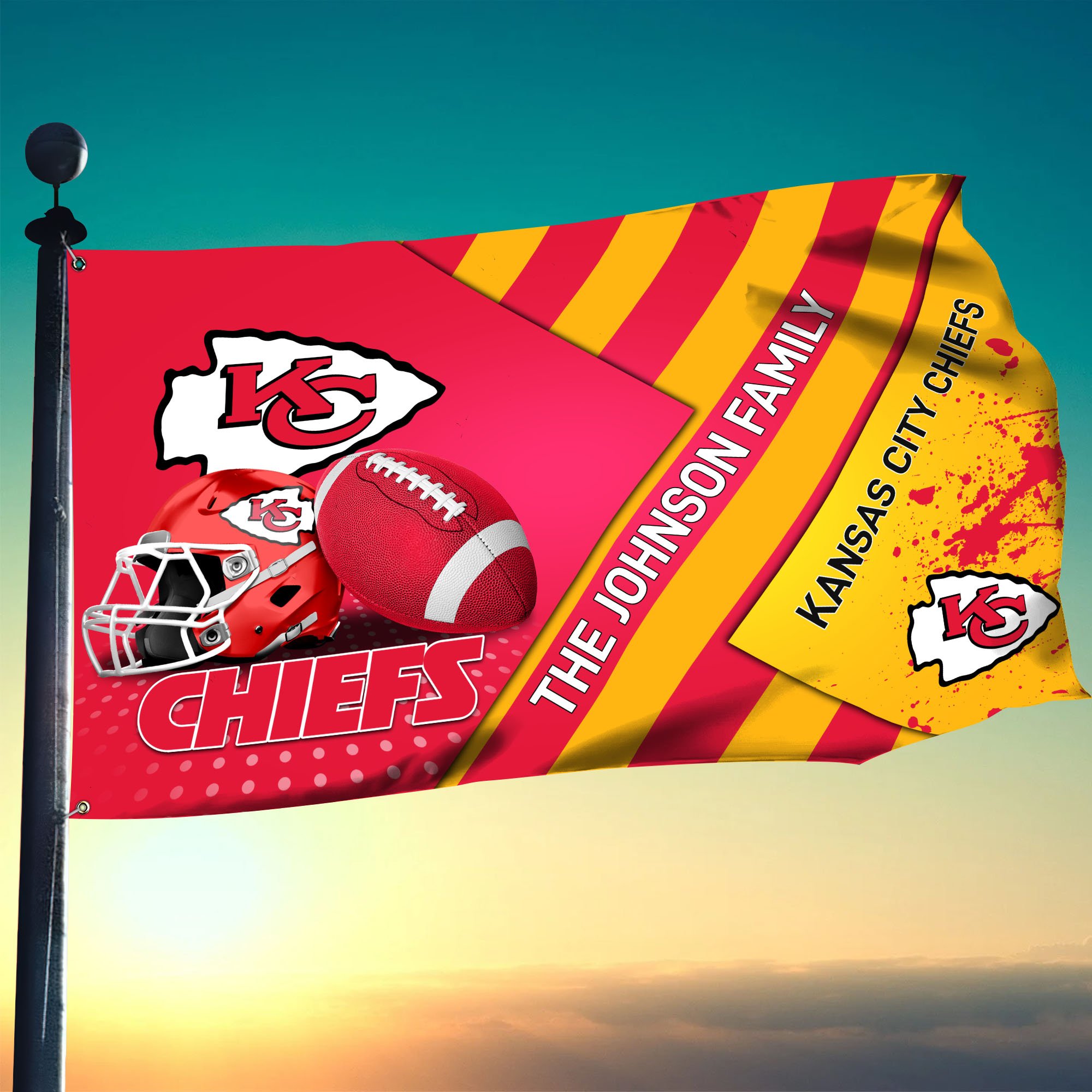 Kansas City Chiefs Flag 3X5ft 4X6ft Custom Your Family Name, Sport Team Flag, Sport Gifts