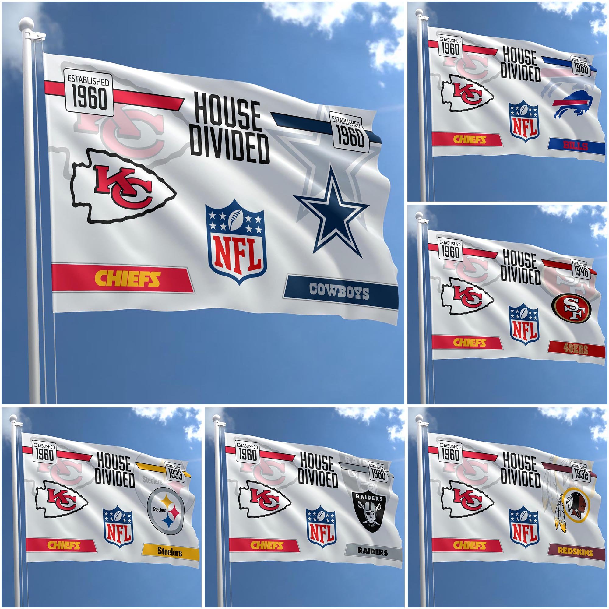 Kansas City Chiefs Flag 3X5ft Choose Any Team, House Divided Flag, Home Decors