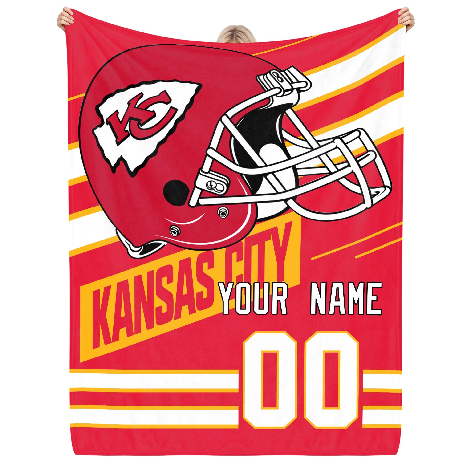 Kansas City Chiefs Fleece Blanket Custom Name And Number, Sport Blanket For Fans