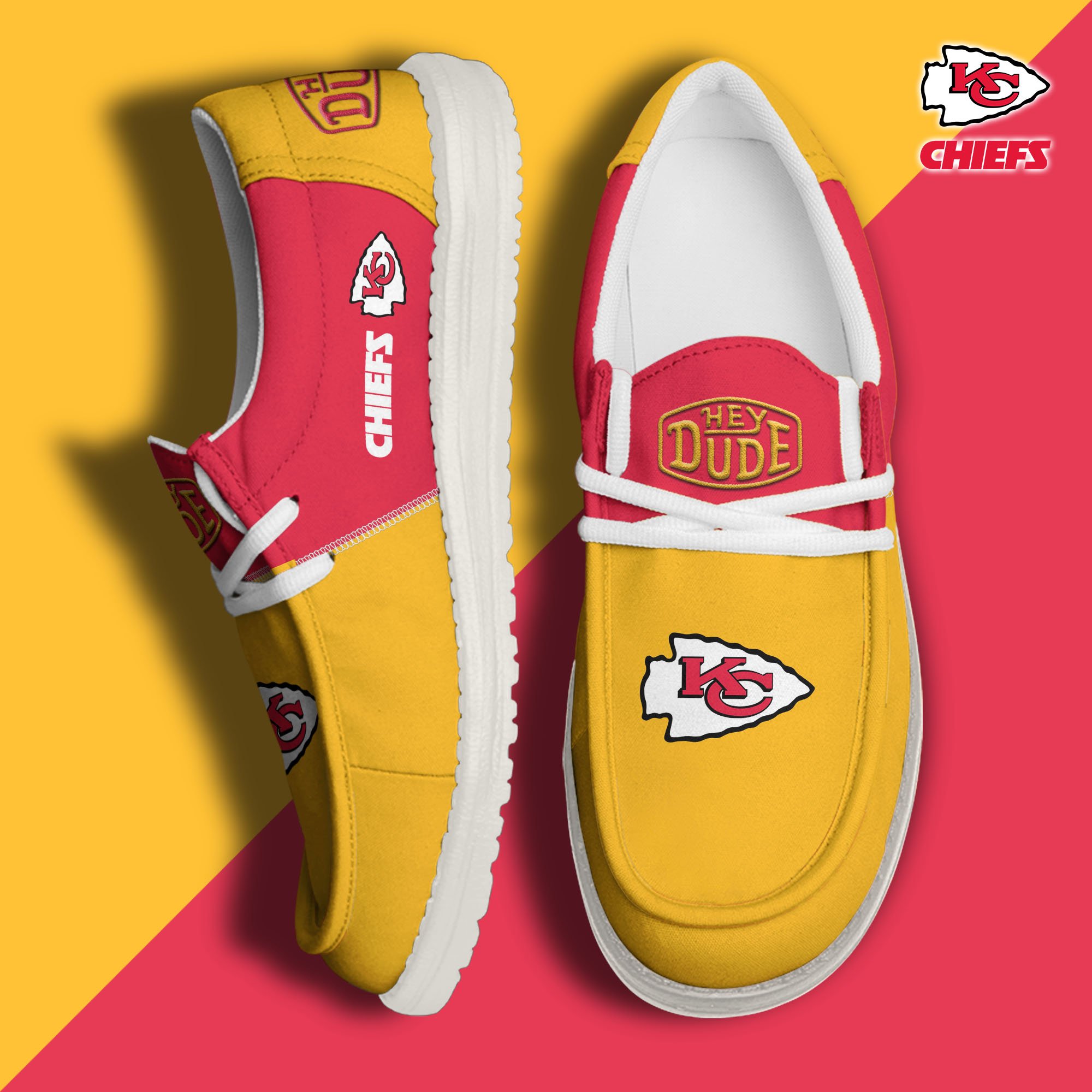 Kansas City Chiefs Football Hey Dude Canvas Loafer Shoes Custom Your Name, Sport Shoes For Fan, Fan Gifts