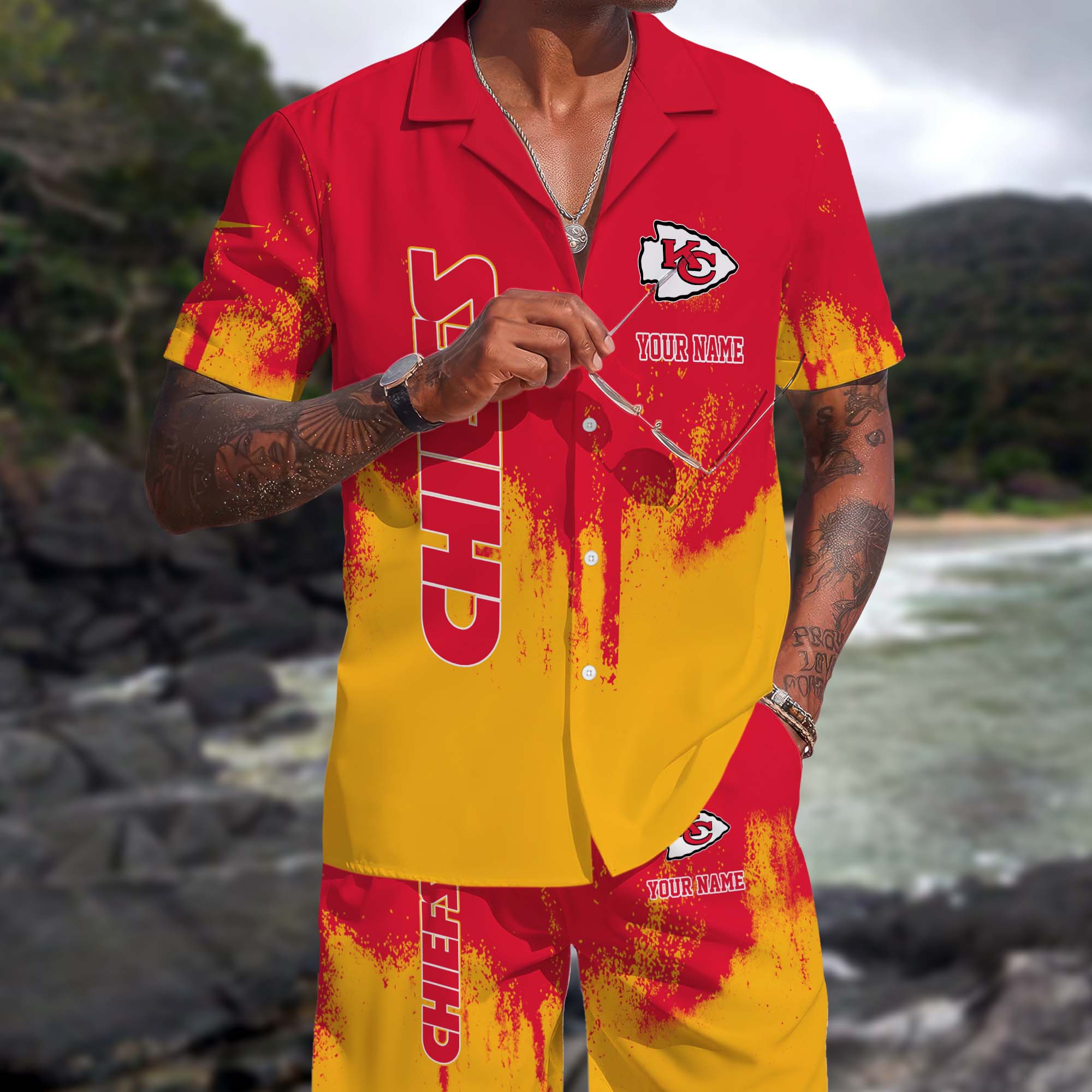 Kansas City Chiefs Hawaiian Shorts Set Custom You Name, Sport Shorts, Gifts For Fan