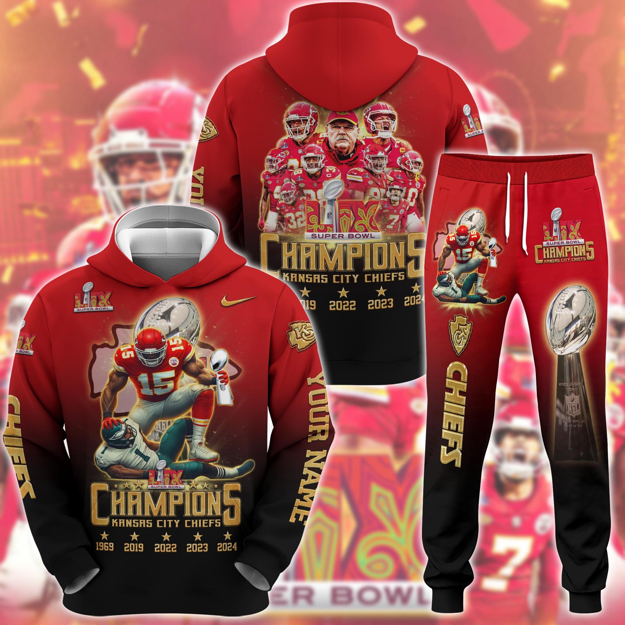 Kansas City Chiefs Hoodie And Sweatpant Sets Custom Name, Football Team Clothing, Fan Gifts ETRG 0122620