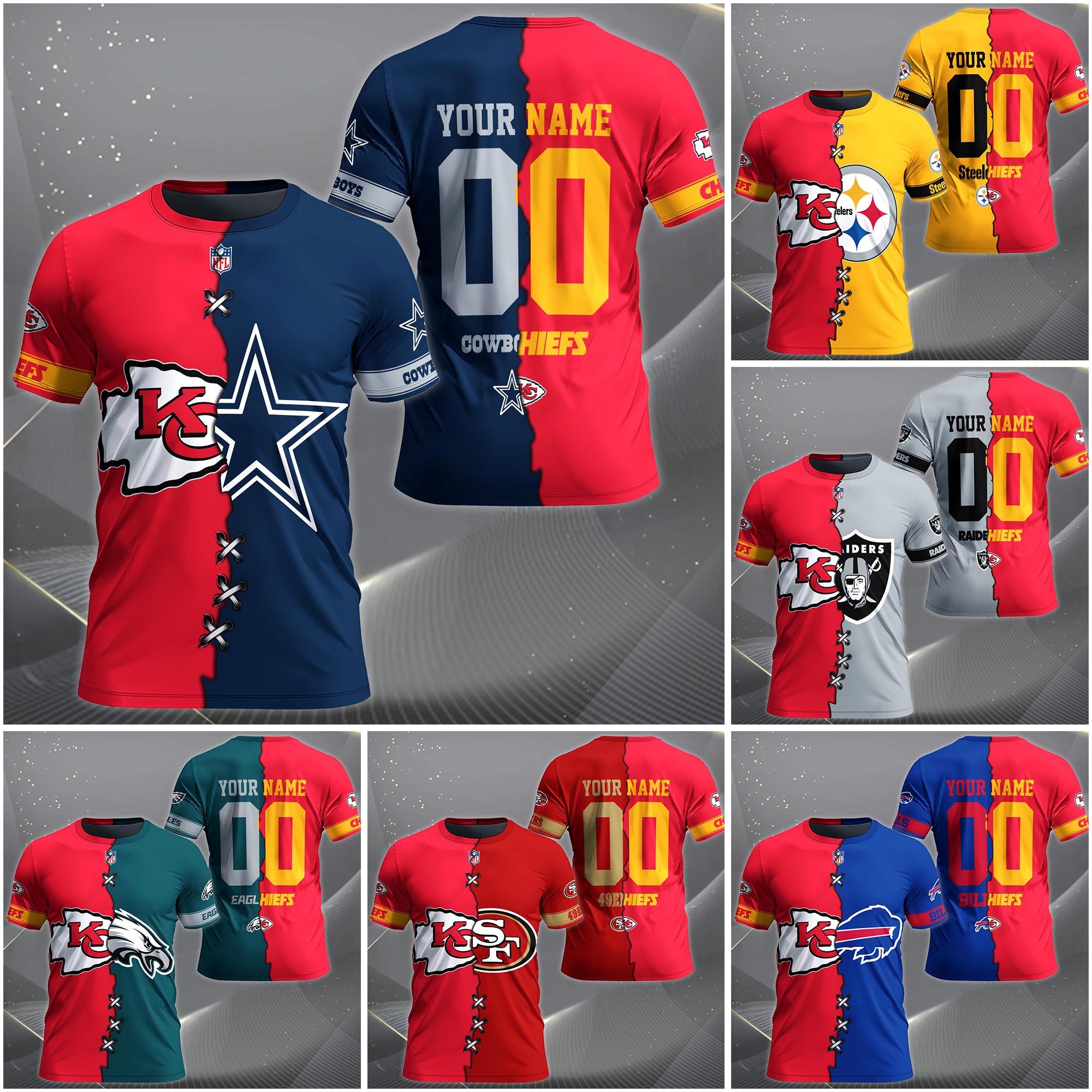 Kansas City Chiefs House Divided T-Shirt Custom Name 2025 Version, Number And Team, Sport Shirts For Fan