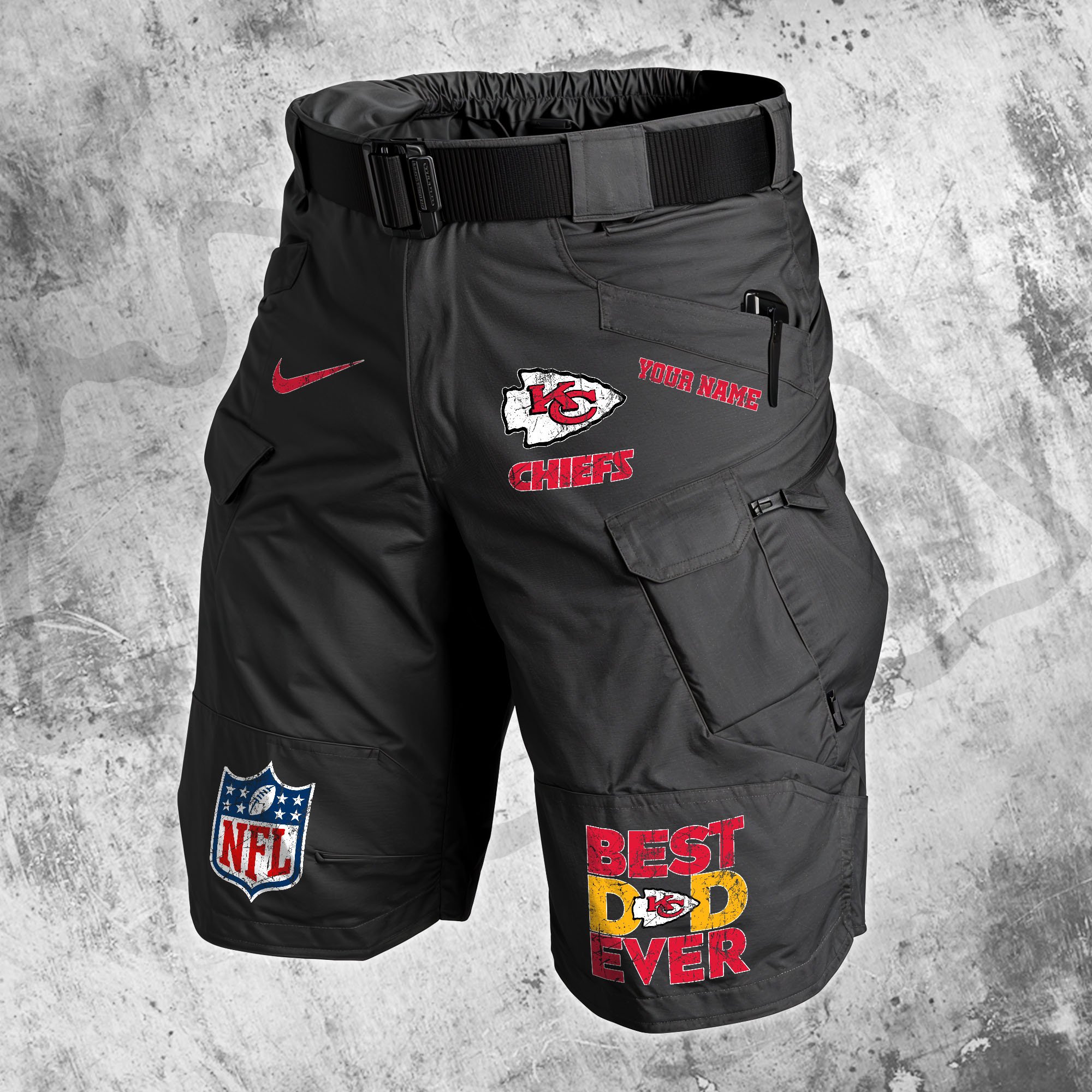 Kansas City Chiefs Men Cargo Shorts Custom Your Name, Football Lovers Clothings, Fathers Day Gifts 