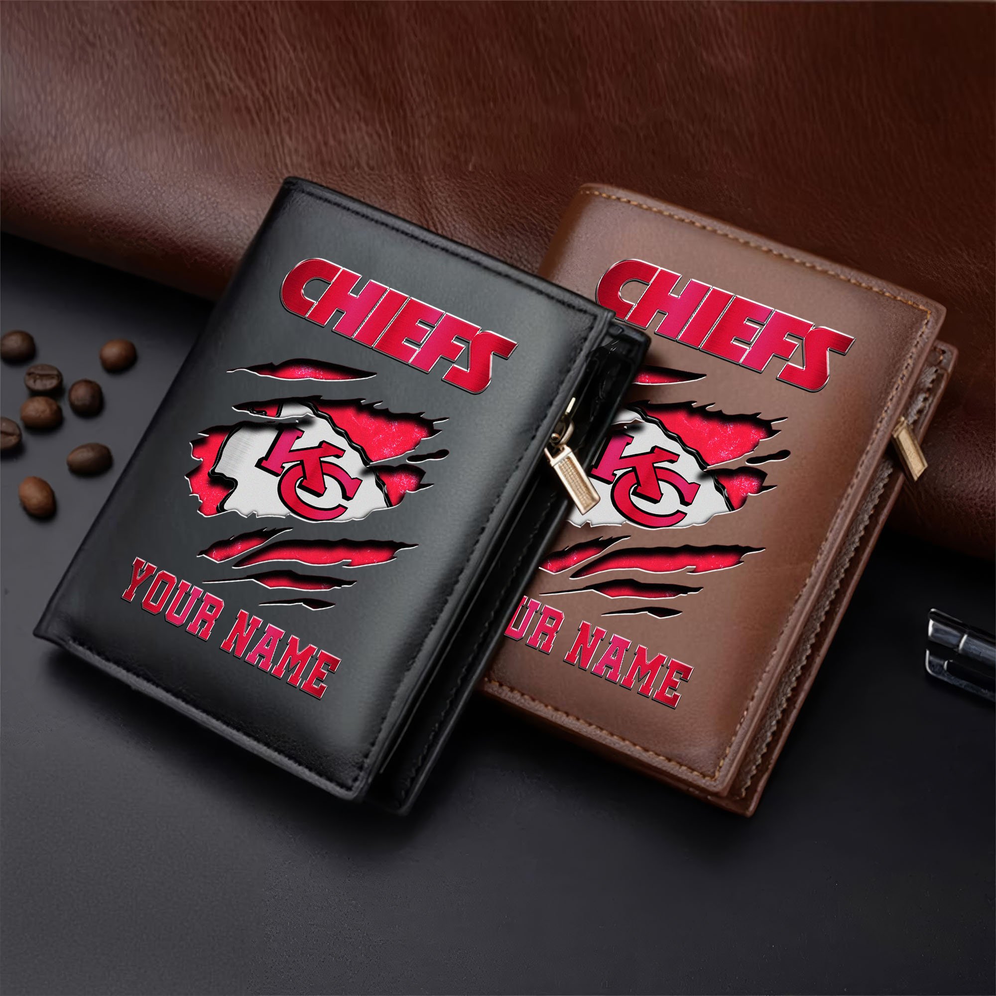 Kansas City Chiefs Men Wallet Custom Your Name, Football Team Men Wallet For Fans, Gifts For Football Lovers