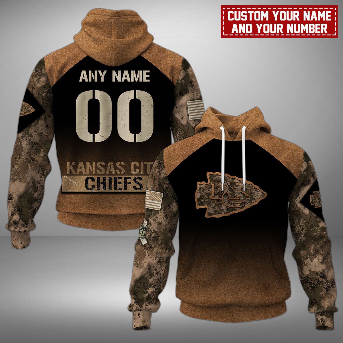 Kansas City Chiefs NFL Camo Veterans Personalized Mixed 3D Hoodie PH1112