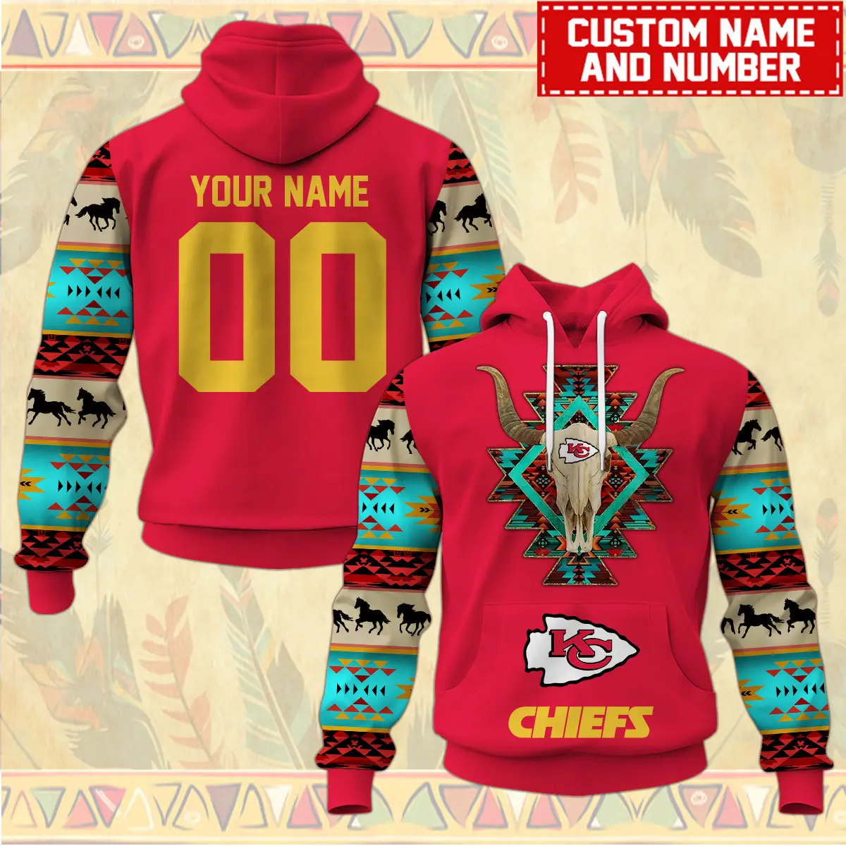 Kansas City Chiefs NFL Native American Pattern Hoodie Custom Name Number Unisex Performance Hoodie