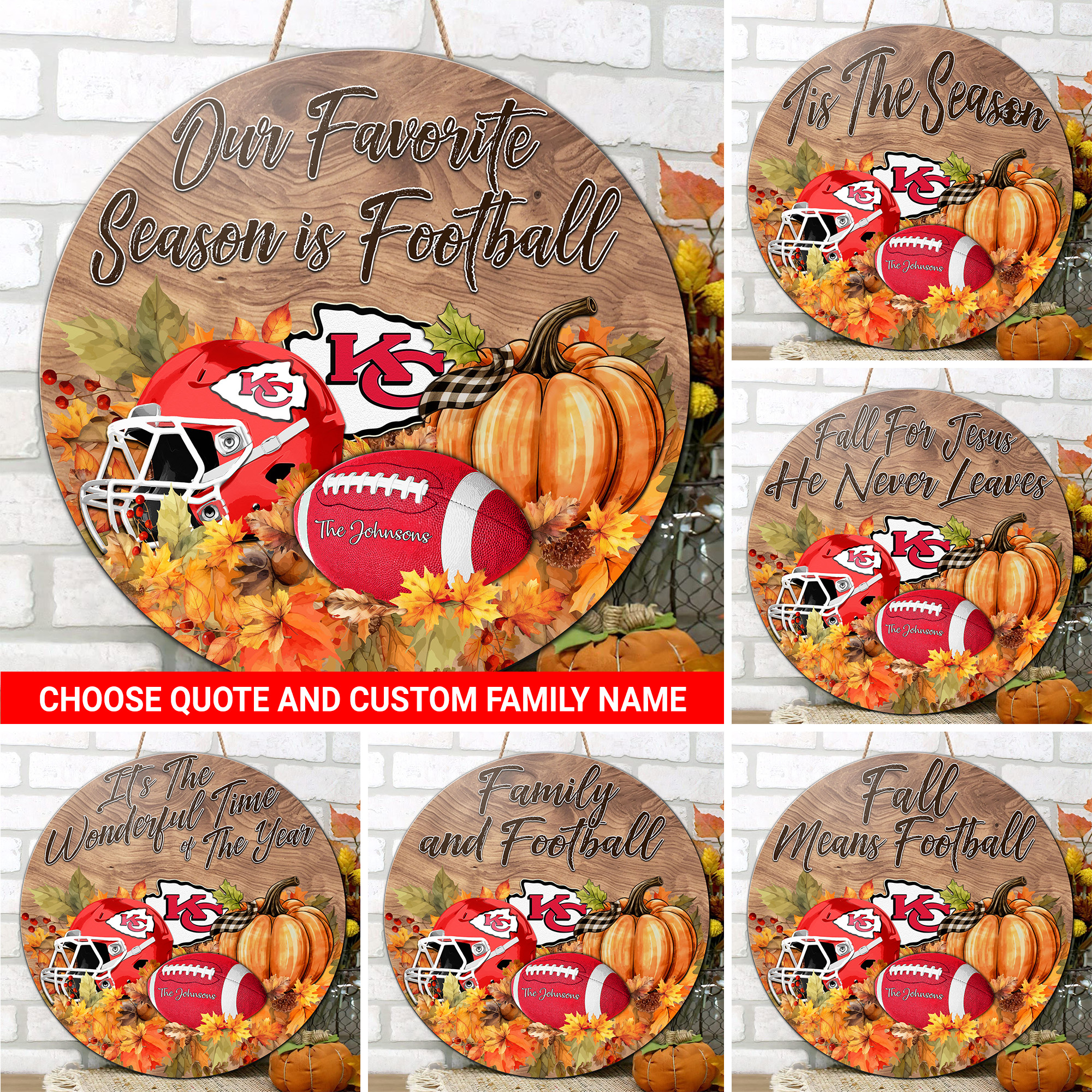 Kansas City Chiefs Shape Wooden Sign Custom Your Family Name And Choose Your Quotes, Sport Sign