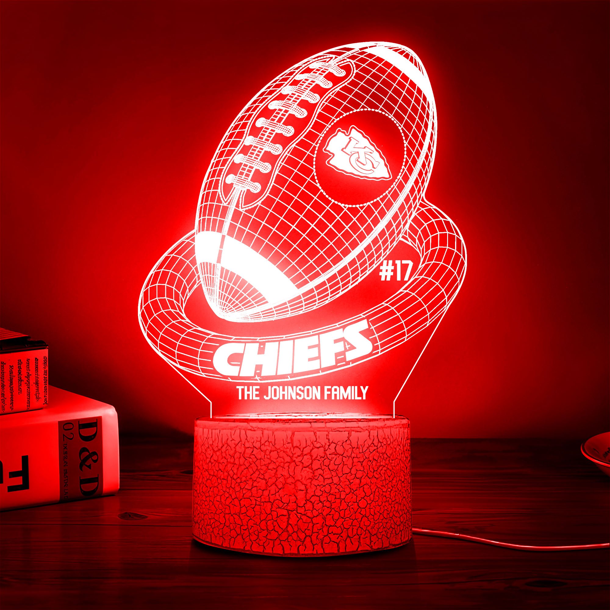 Kansas City Chiefs Sport Team 3D Led Lamps Custom Family Name And Number, Sport Gifts, Sport Home Decor 