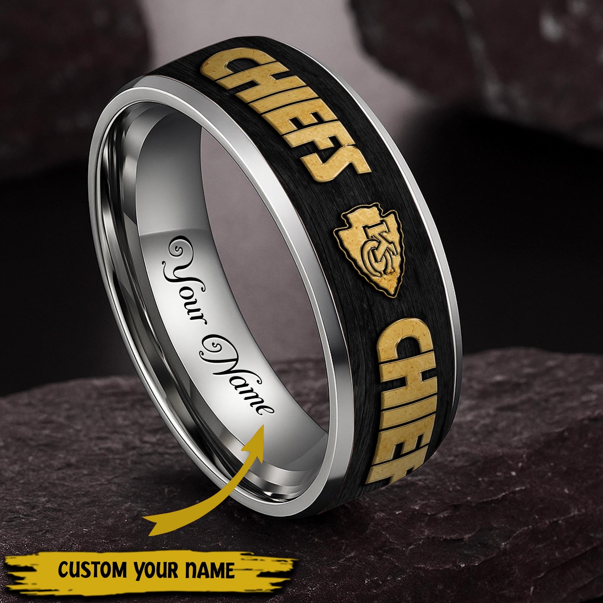 Kansas City Chiefs Stainless Steel Rings Comes With Box Custom Your Name 2025 Versions, Gifts For Fan