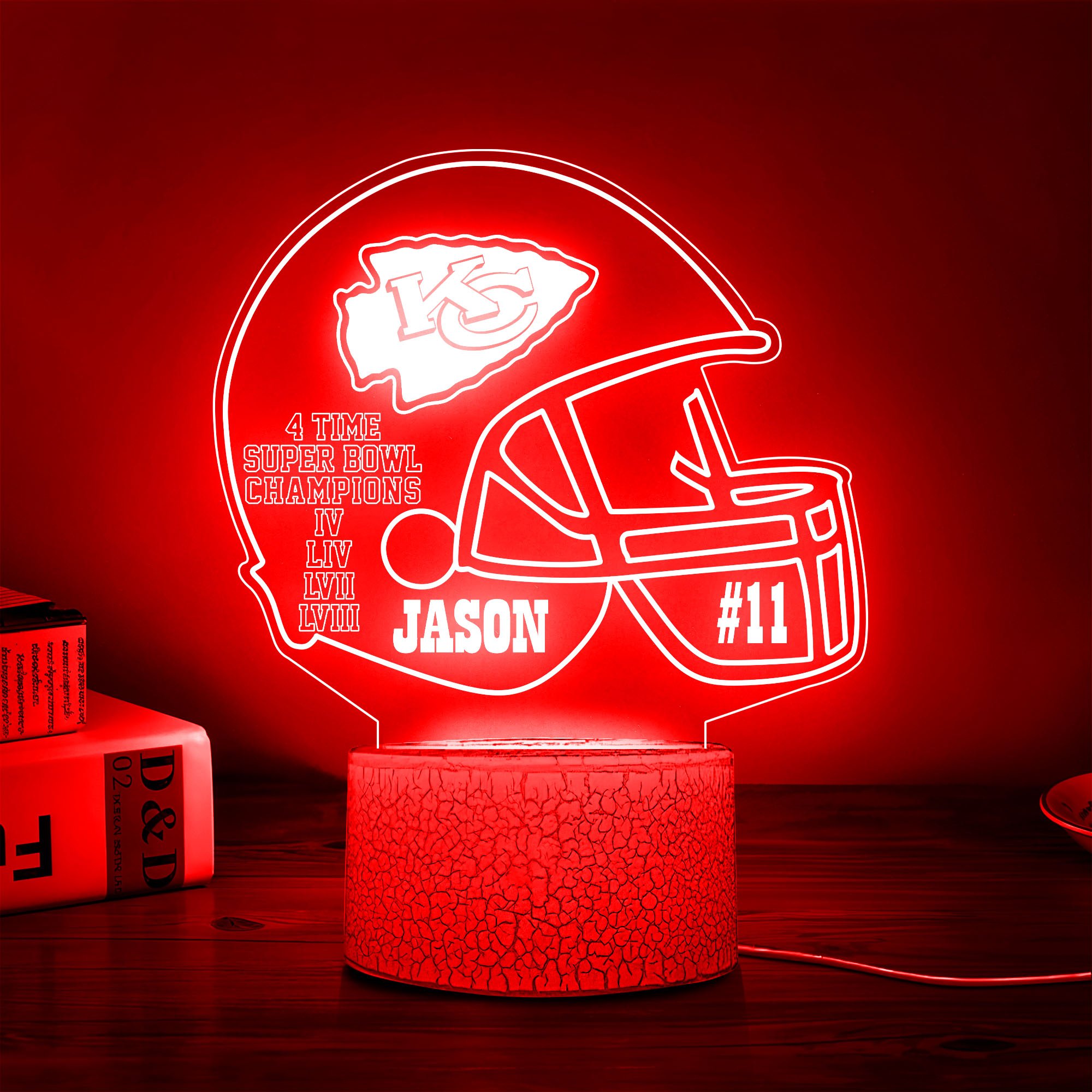 Kansas City Chiefs Team 3D Led Lamp Custom Number And Name, Led Lamp For Sport Fans 