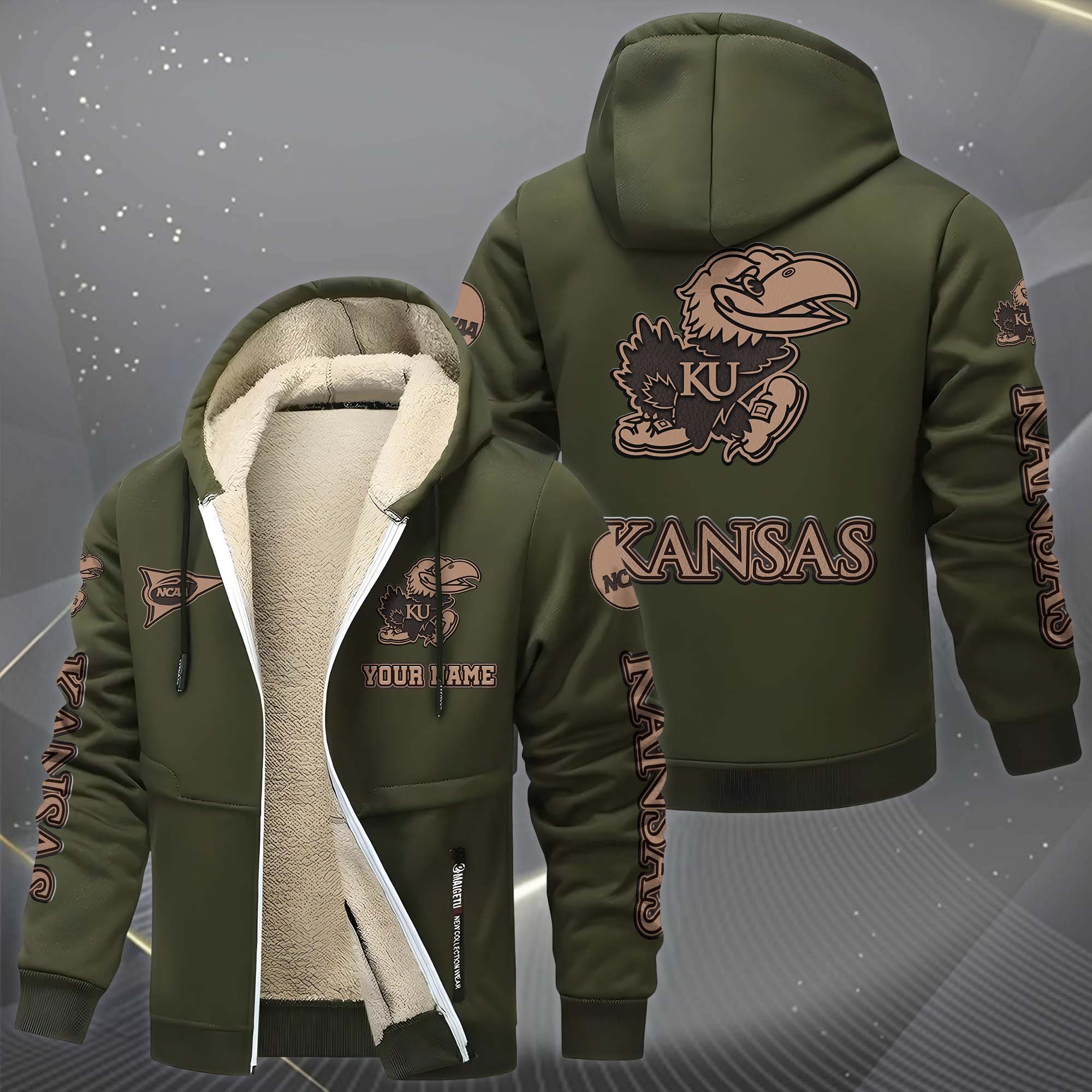 Kansas Jayhawks Hoodie Zip Velvet Coat Custom Your Name, Sport Jacket, Gifts For Fan