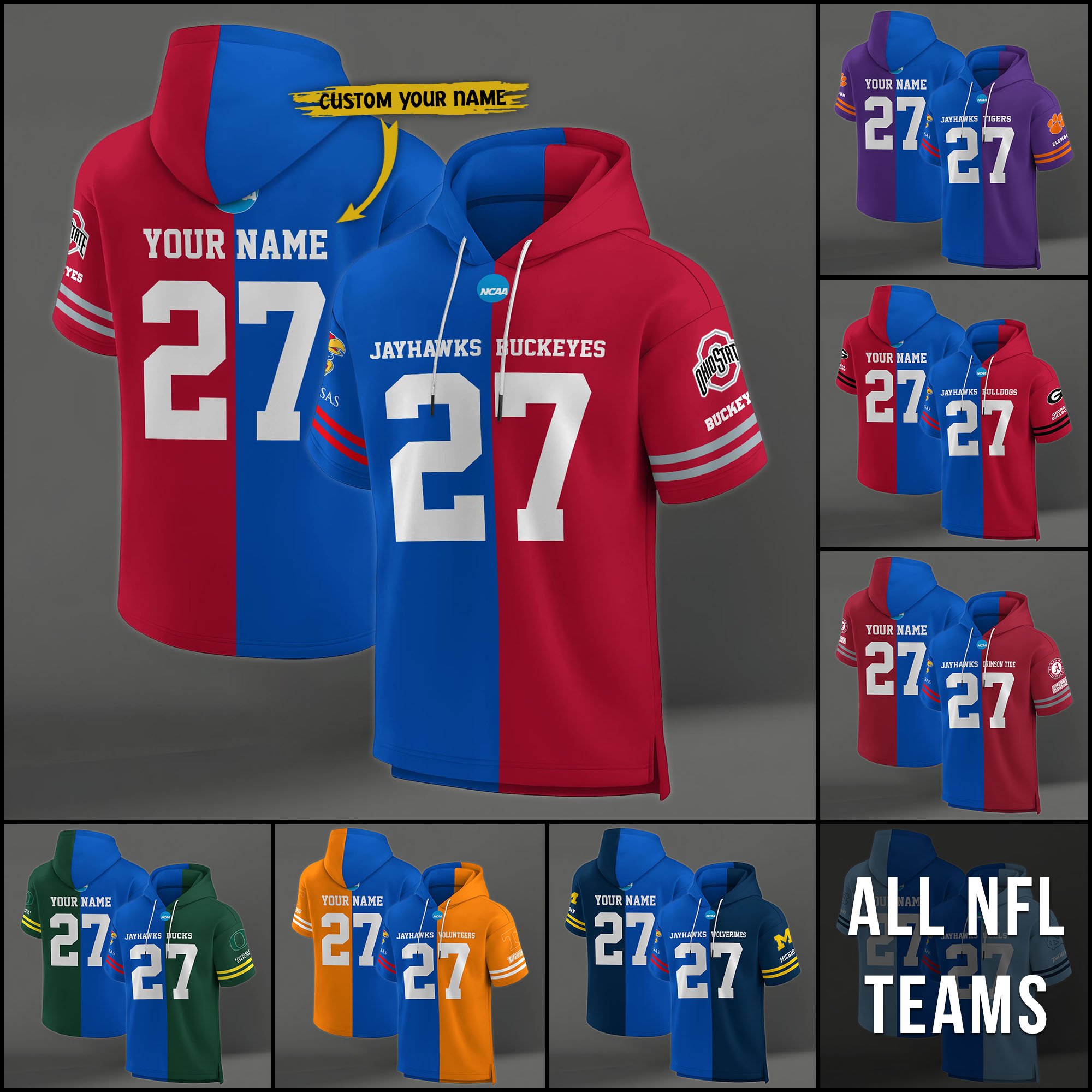 Kansas Jayhawks House Divided Hoodie Custom Name, Number And Team, Hoodie For Football Fans