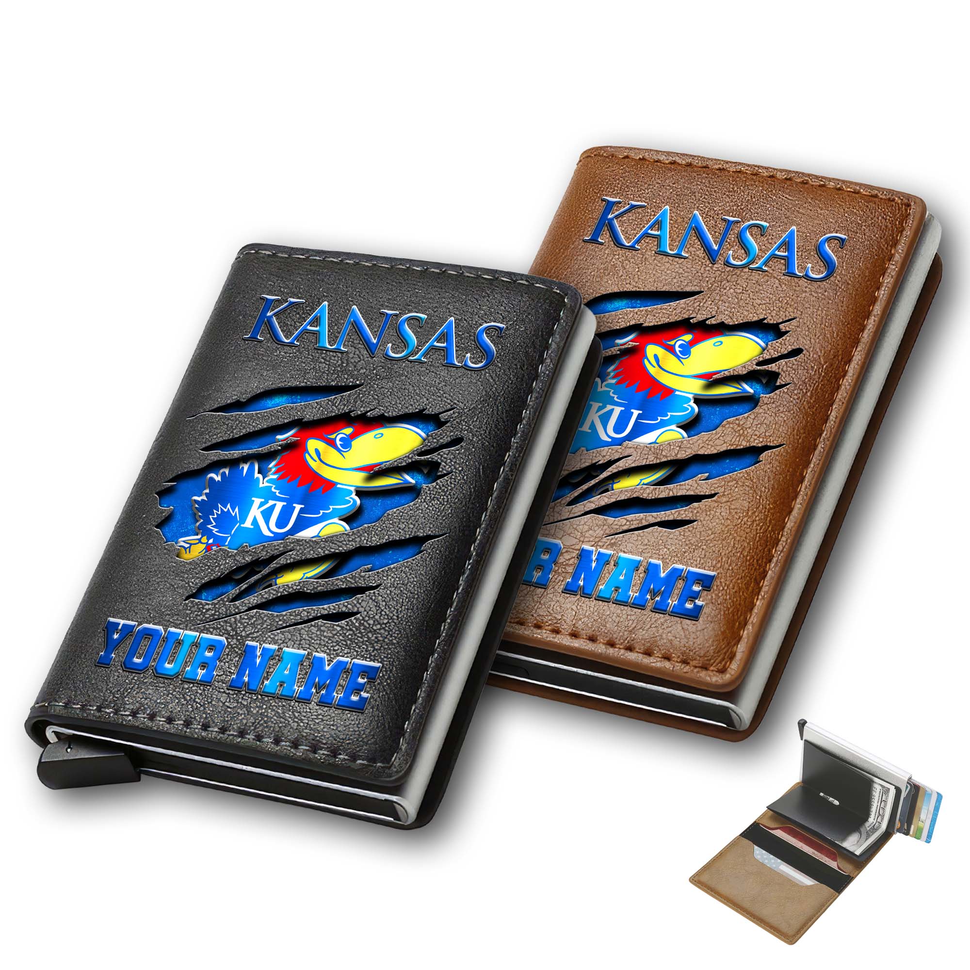 Kansas Jayhawks Men Wallet Custom Your Name, Football Team Men Wallet For Fans, Gifts For Football Lovers
