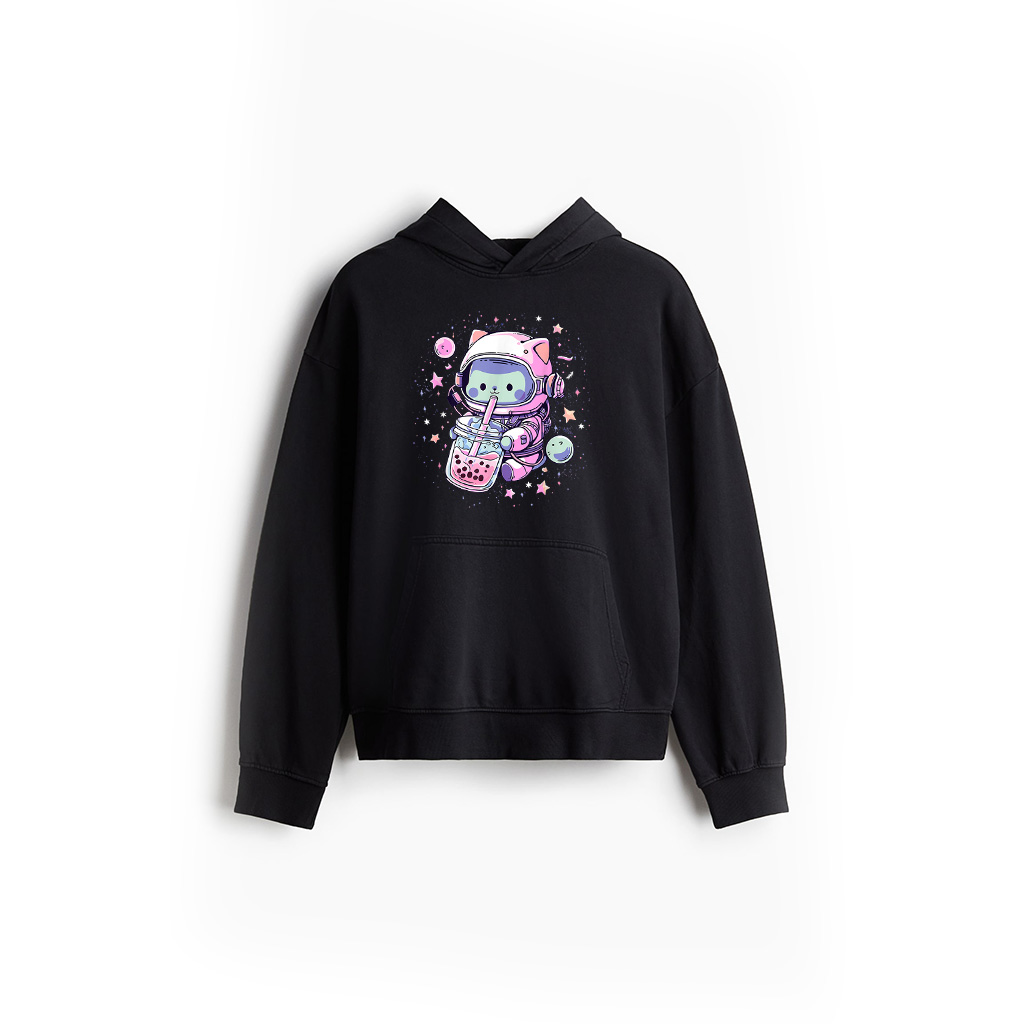 Kawaii Cat Bubble Boba Tea In Space Astronaut Anime Girls Hoodie